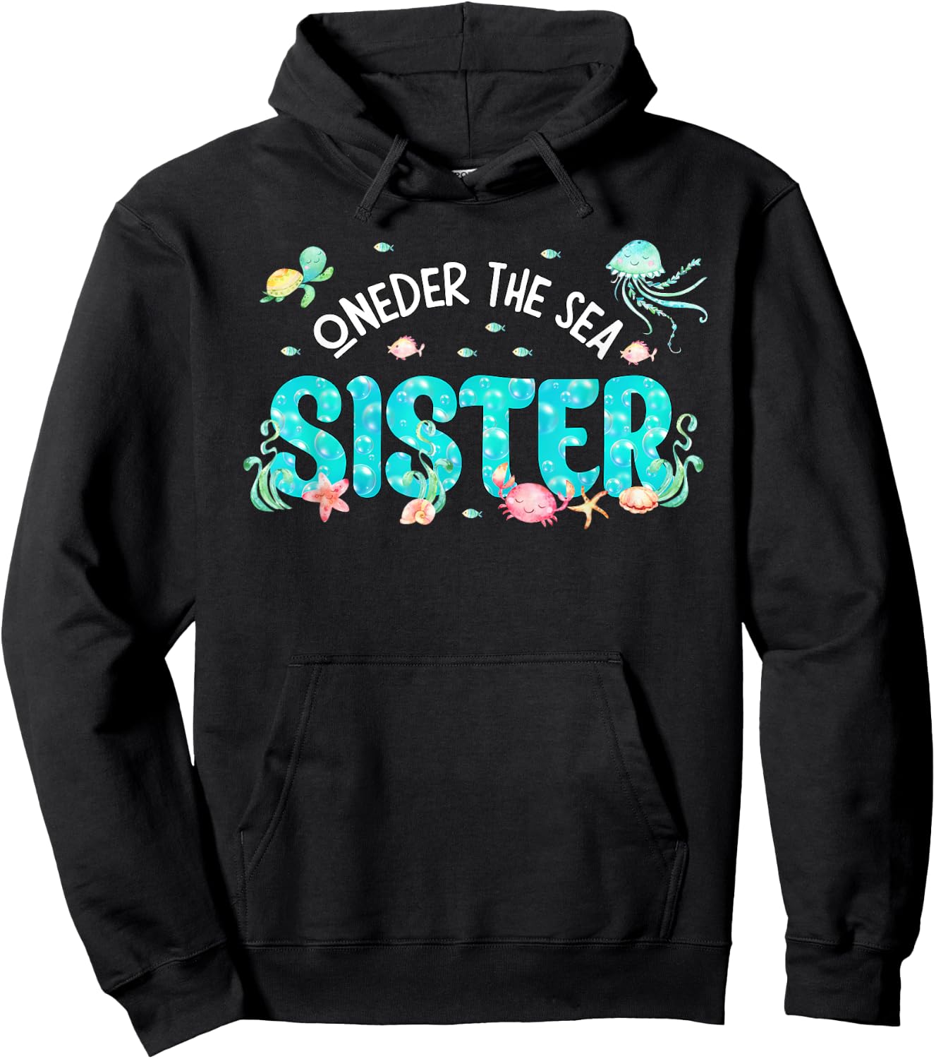 Under Sea Sister Birthday Girl Boy Matching Family Party Hoodie - Hoodie | Black