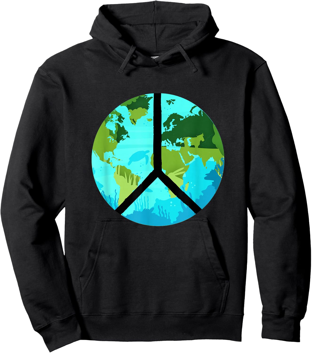 Earth Day, World Peace, Environmental Peace Sign, Hippie Hoodie - Hoodie | Black