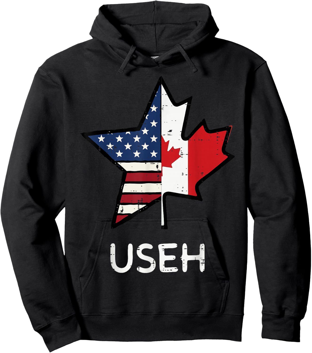 US Flag Canada Maple Leaf USEH 4th of July Men Women Kids Hoodie - Hoodie | Black