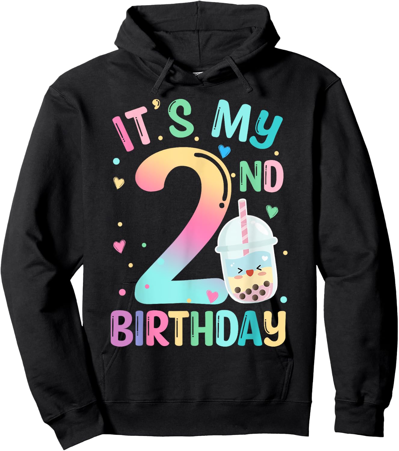 It's My 2nd Birthday Bubble Boba Tea Party 2 Year Old Girl Hoodie - Hoodie | Black