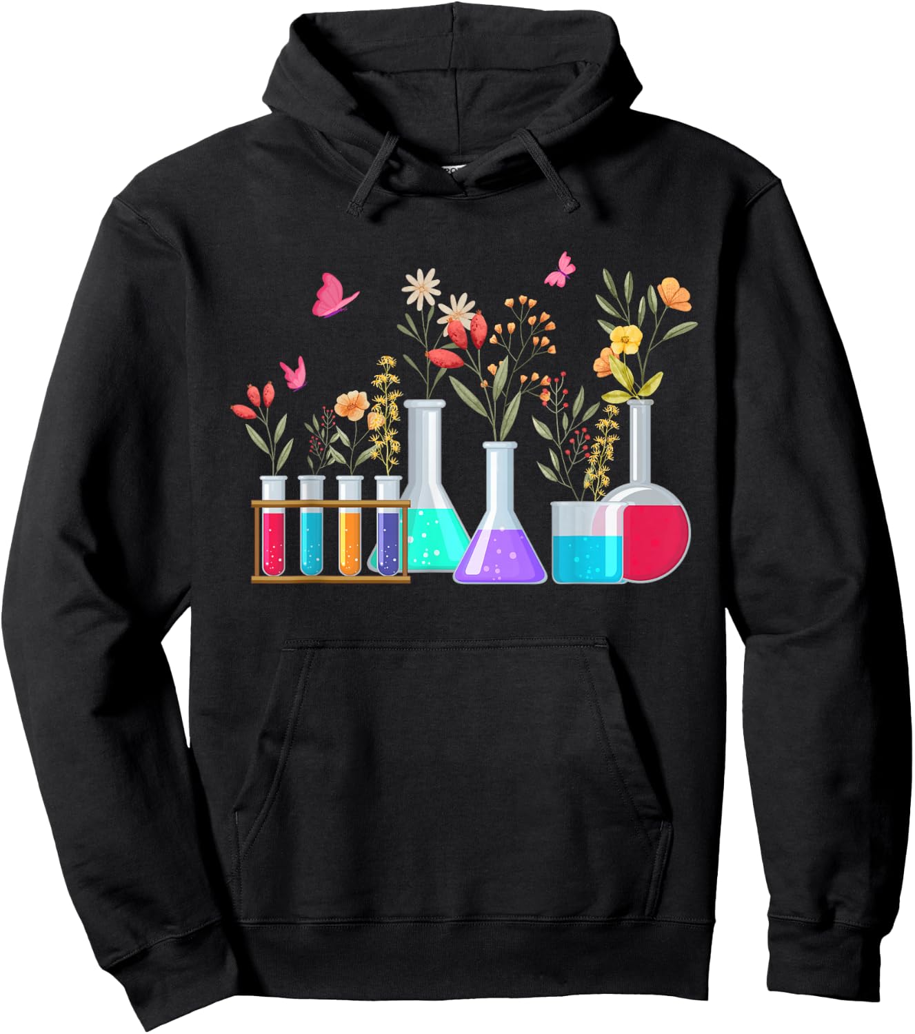 Floral Beakers Laboratory Butterfly Chemistry Science Hoodie - Hoodie | Black