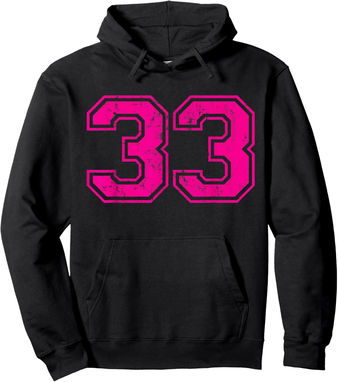 Number 33 Varsity Distressed Vintage Sport Team Player's Hoodie - Hoodie | Black