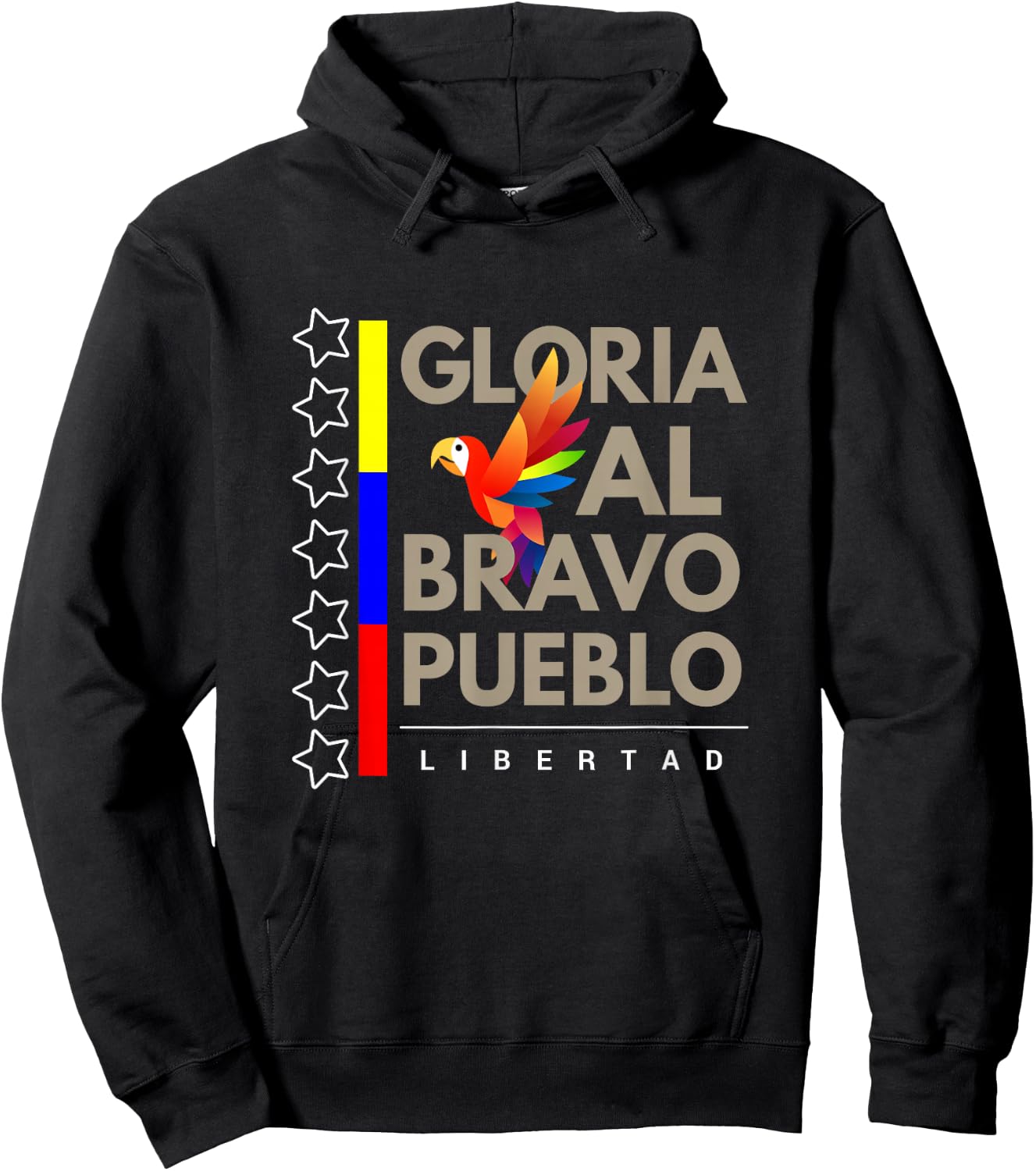 Venezuelan Flag Gloria al Pueblo 7 Stars Guacamaya Hoodie - Hoodie | Black