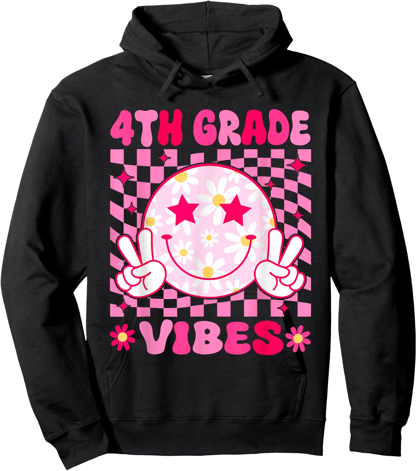 4th Grade Vibes Smile Face Fourth grade Girls Back to School Hoodie - Hoodie | Black