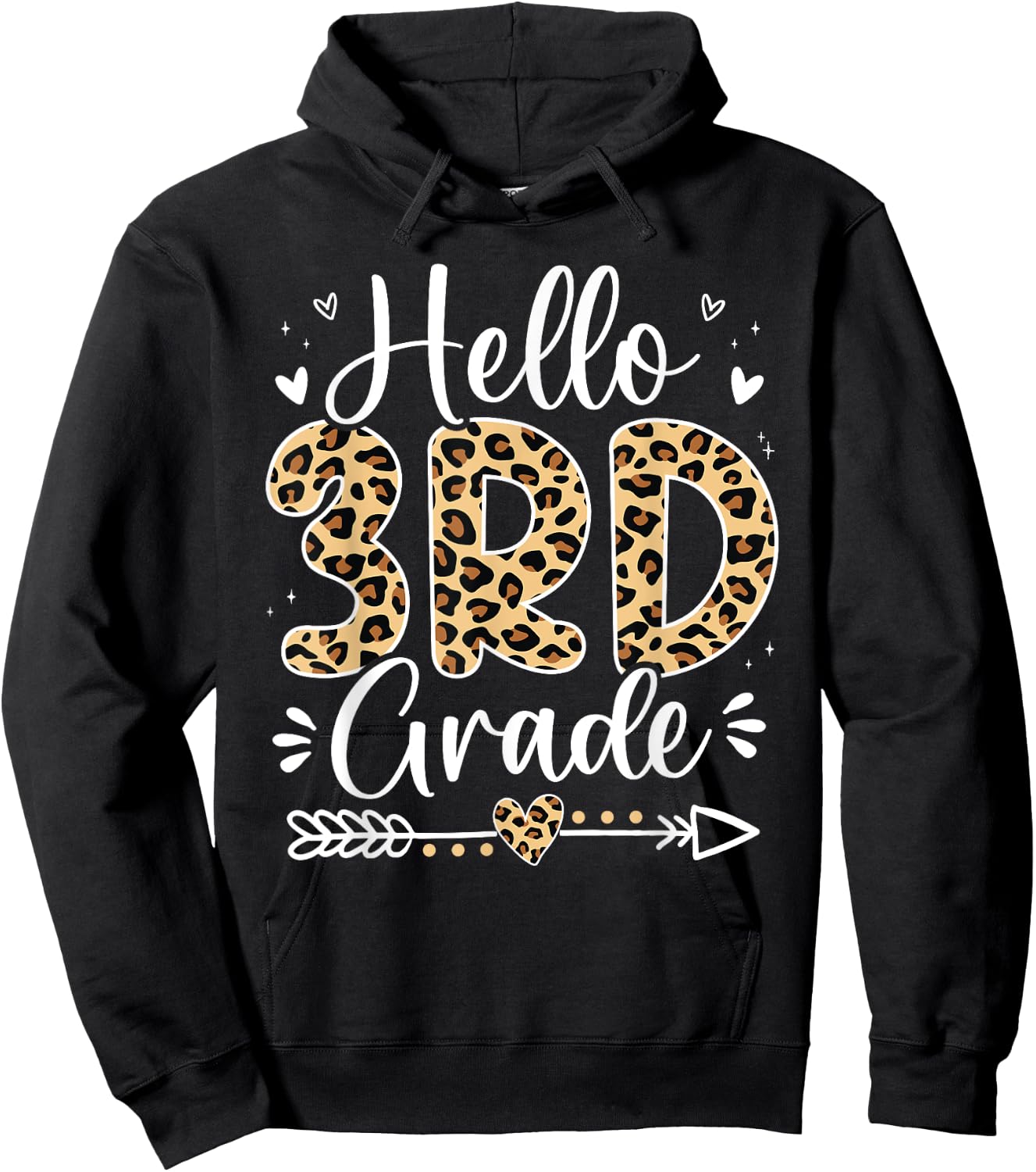 Hello 3rd Grade Leopard Teacher Student Back To School Girls Hoodie - Hoodie | Black