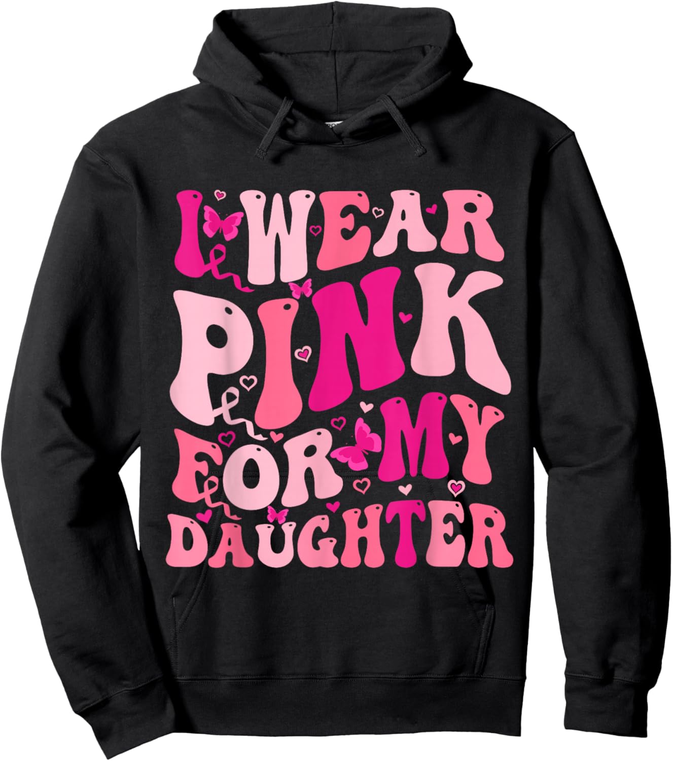 I Wear Pink For My Daughter Groovy Breast Cancer Awareness Hoodie - Hoodie | Black