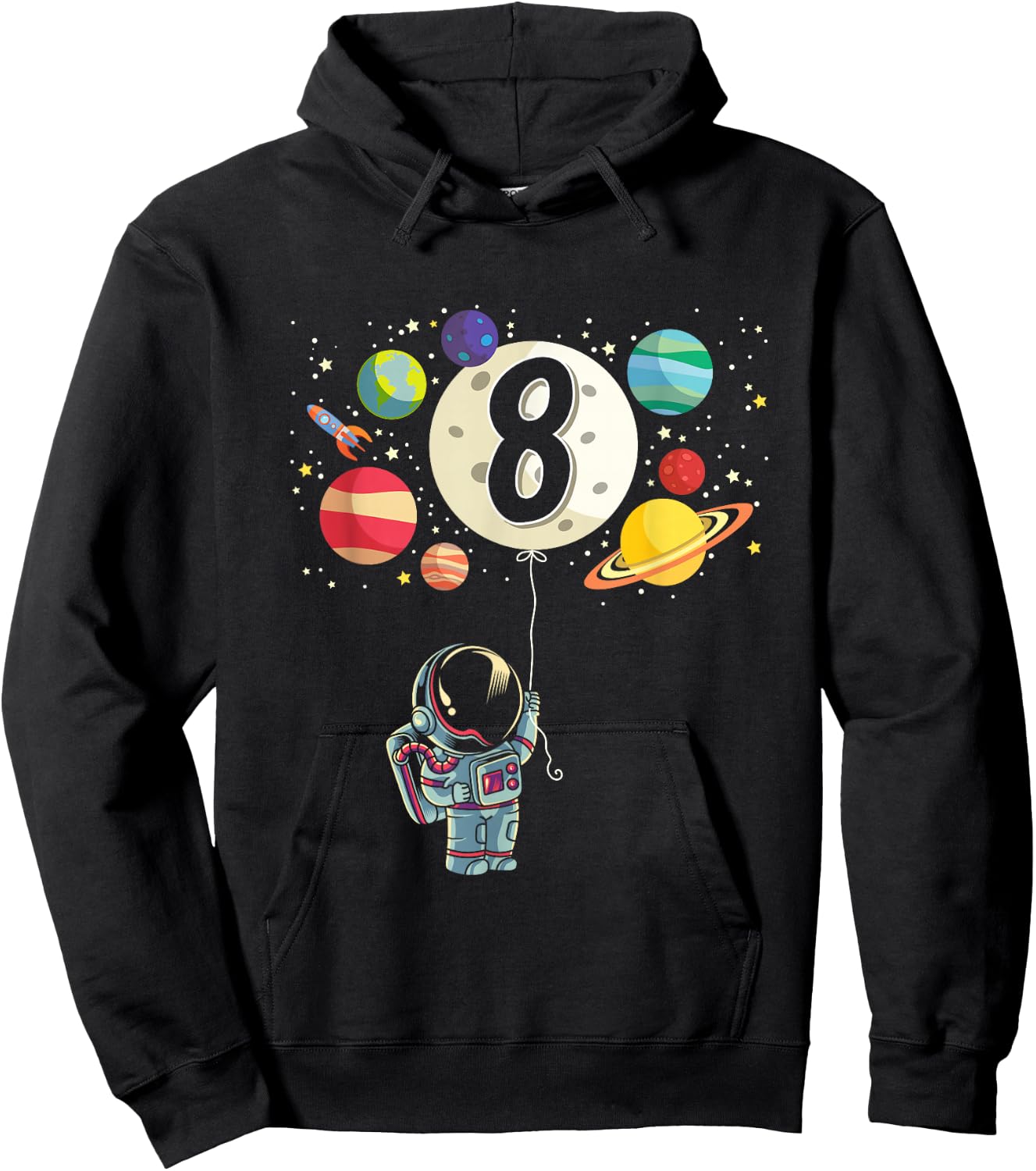 8 Years Old Birthday Boy Gifts Astronaut 8th Birthday Hoodie - Hoodie | Black