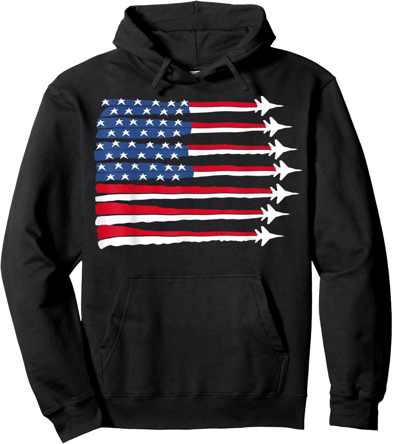 Patriotic Red White Blue USA Flag Fighter Jets 4th of July Hoodie - Hoodie | Black