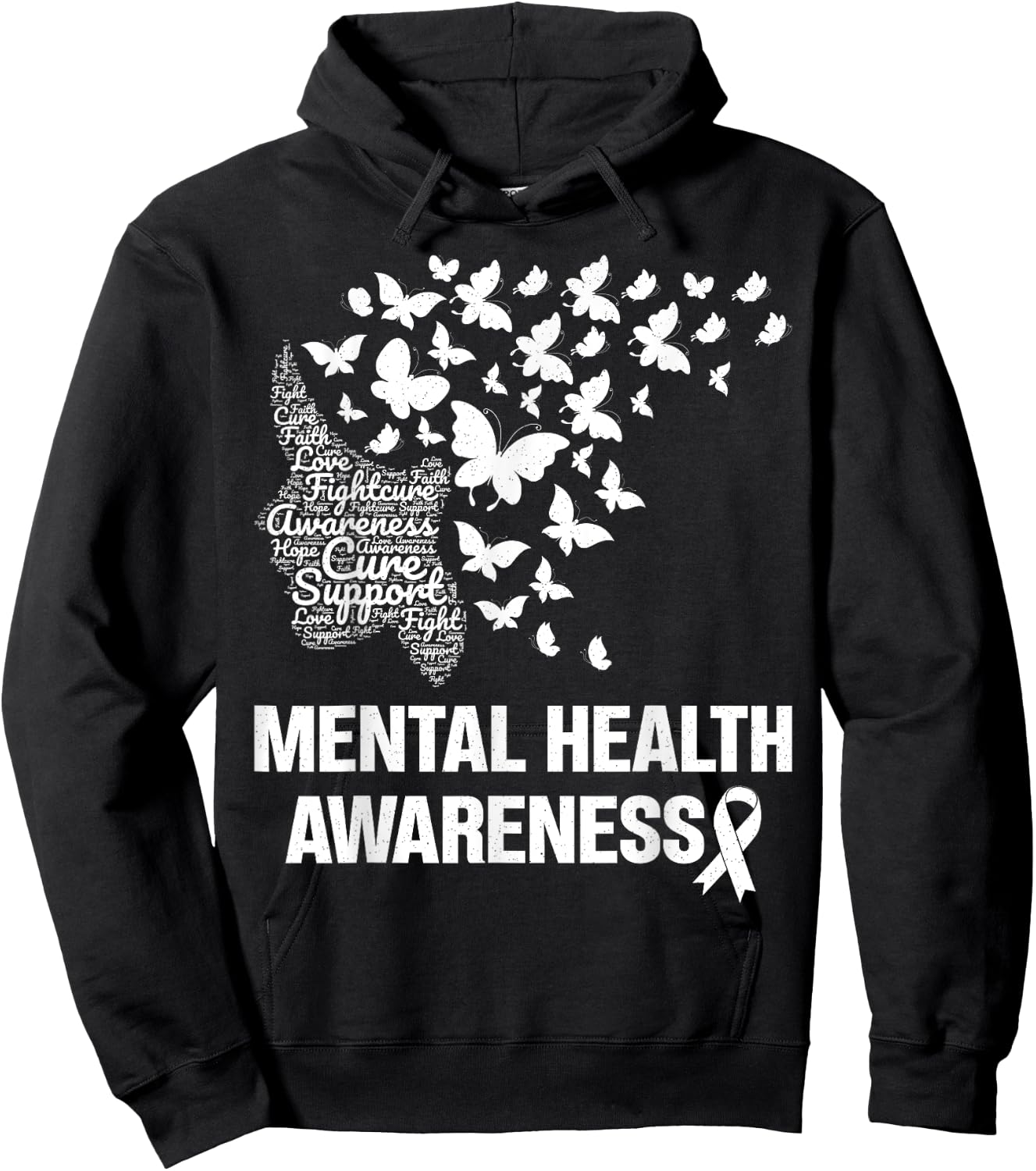 Mental Health Awareness Butterfly Girls Women Green Hoodie - Hoodie | Black