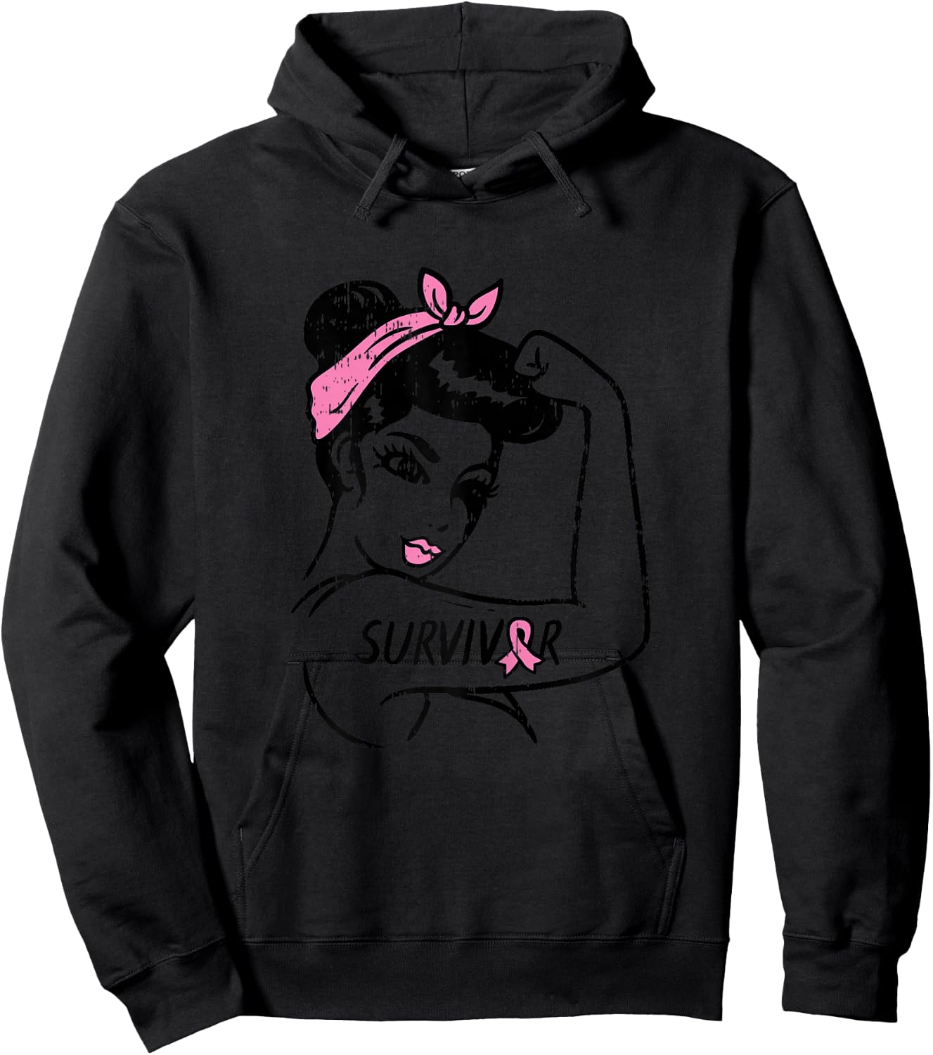 Rosie Riveter Breast Cancer Survivor Ribbon Awareness Women Hoodie - Hoodie | Black