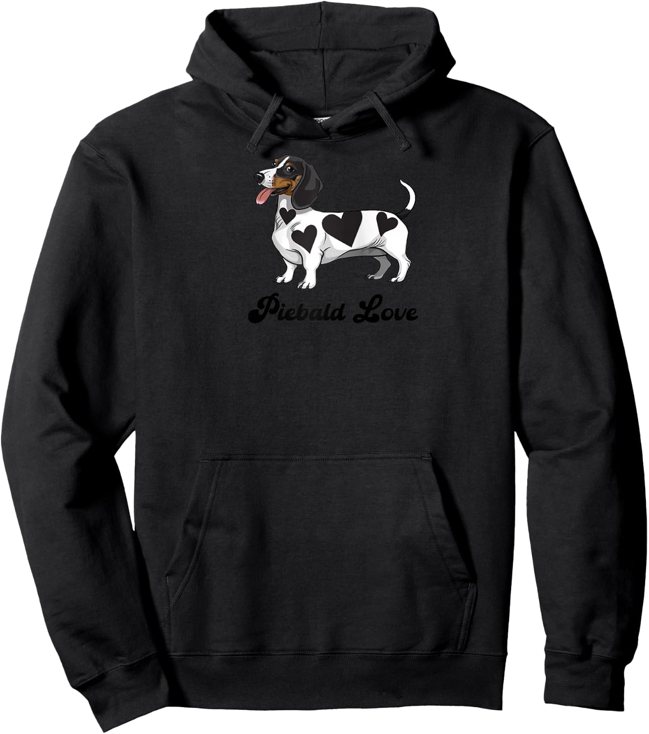 Funny Girls Heart Love Piebald Love Dachshund Lover Raglan Baseball Hoodie - Hoodie | Black