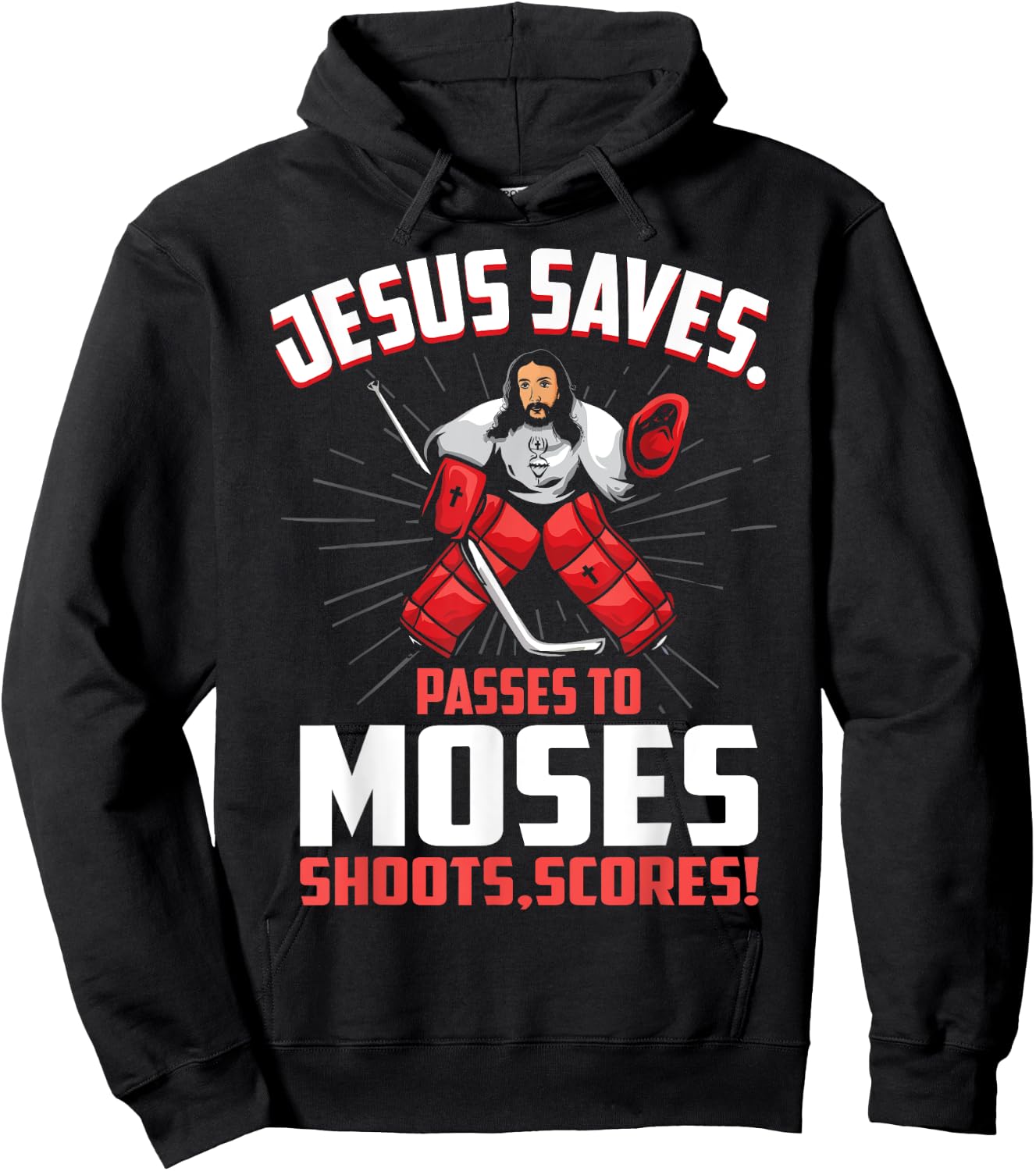 Jesus Saves Hockey Goalie Passes Moses Funny Religious Sport Hoodie - Hoodie | Black
