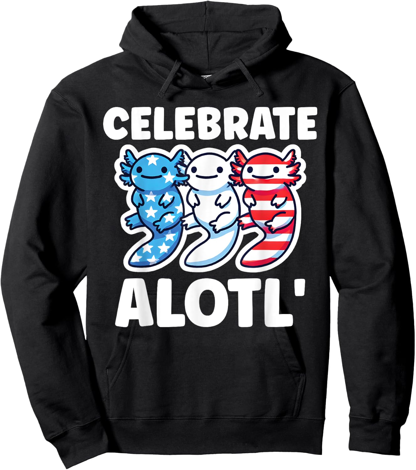 Cute American Axolotls 4th of July Red White Blue Axolotl Hoodie - Hoodie | Black