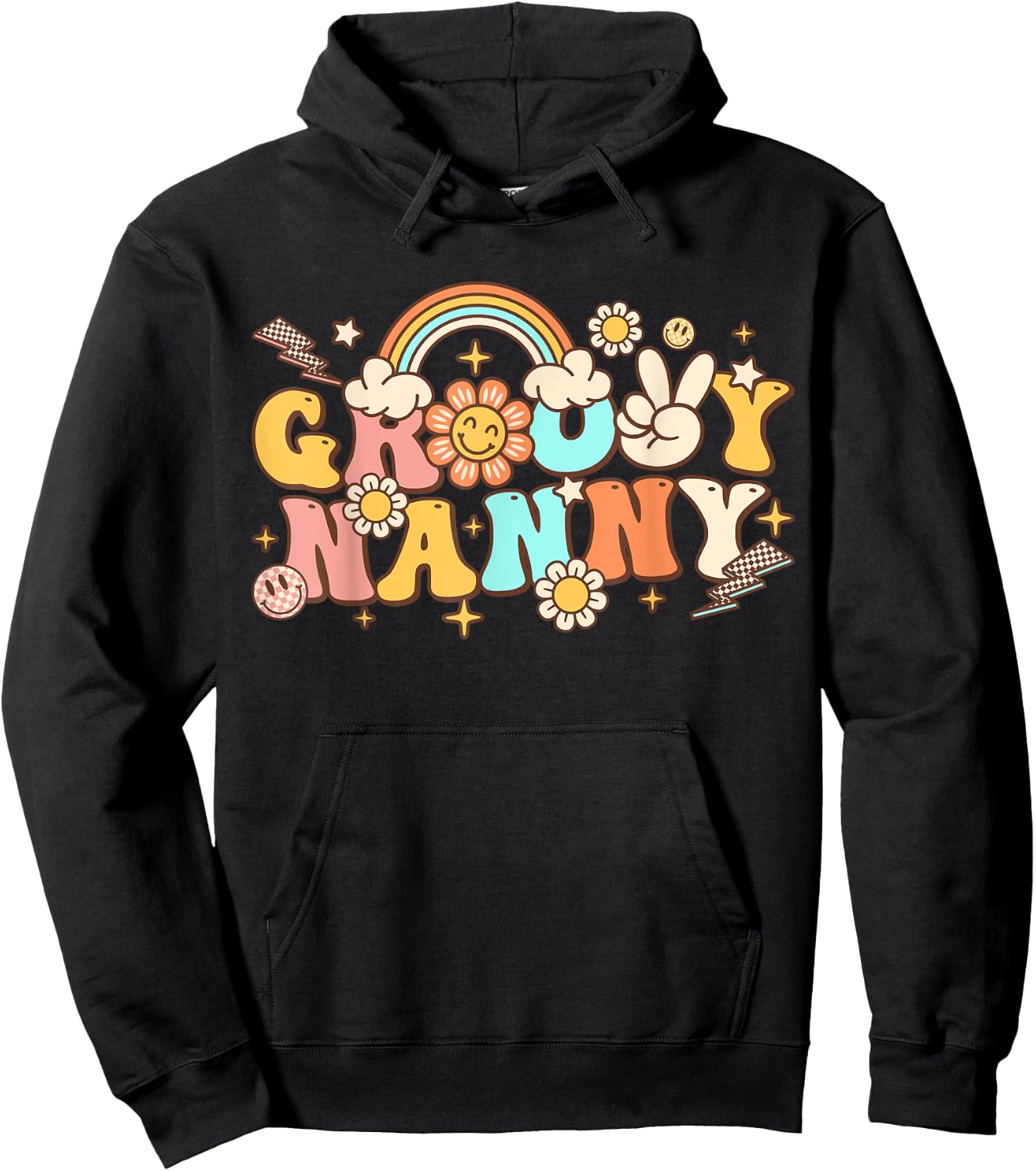 Retro Groovy Nanny Cute Hippie 70s Themed Birthday Party Hoodie - Hoodie | Black