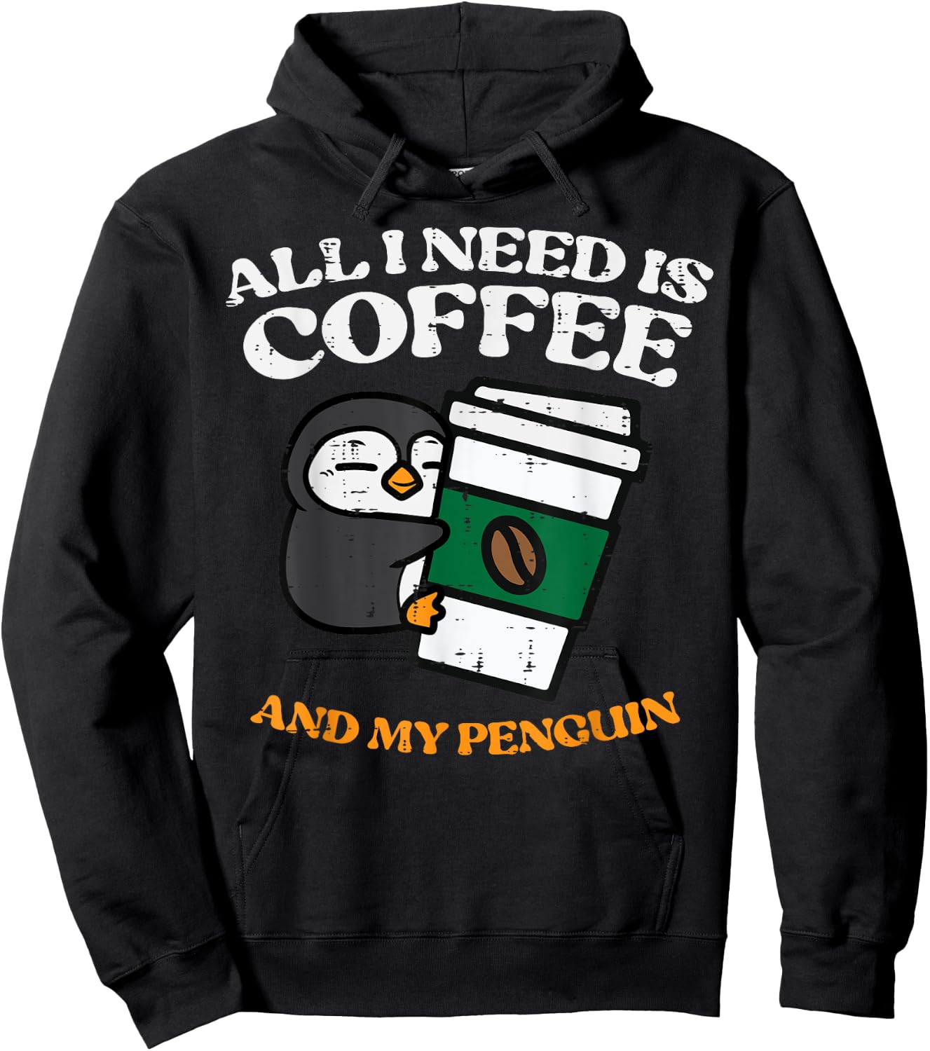 All I Need Coffee My Penguin Funny Humor Women Men Kids Hoodie - Hoodie | Black