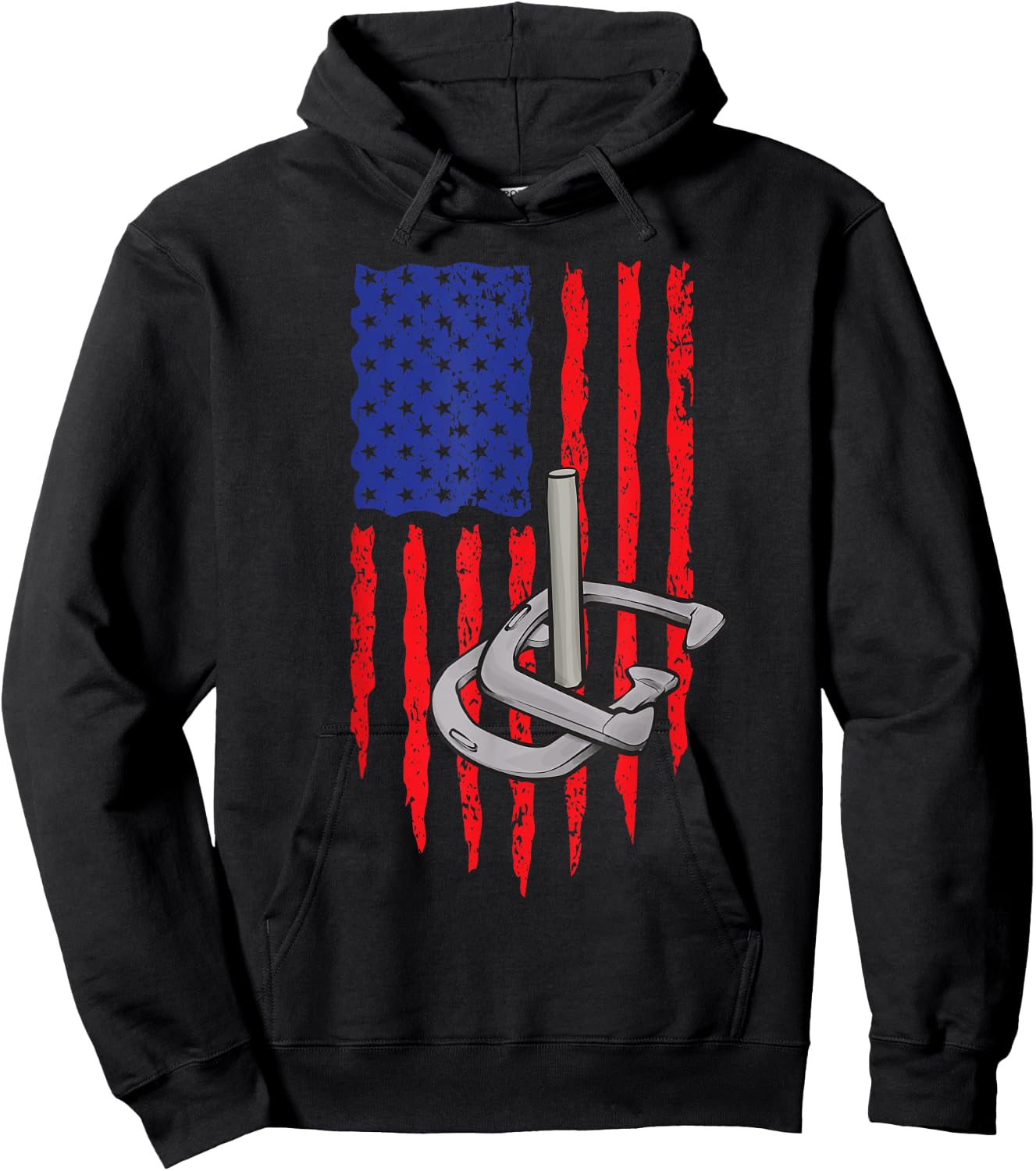 Horseshoe Pitching USA American Flag Horseshoes Game Men Hoodie - Hoodie | Black