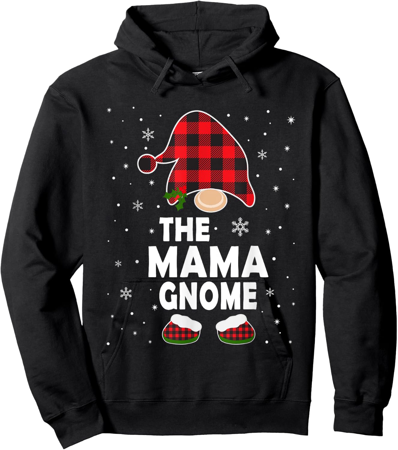 Mama Gnome Buffalo Plaid Matching Family Christmas Pajama Hoodie - Hoodie | Black