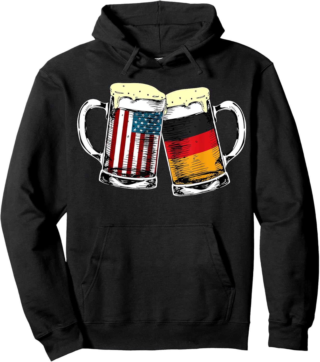 Funny Oktoberfest German American Flag Prost Beer Mug Print Hoodie - Hoodie | Black