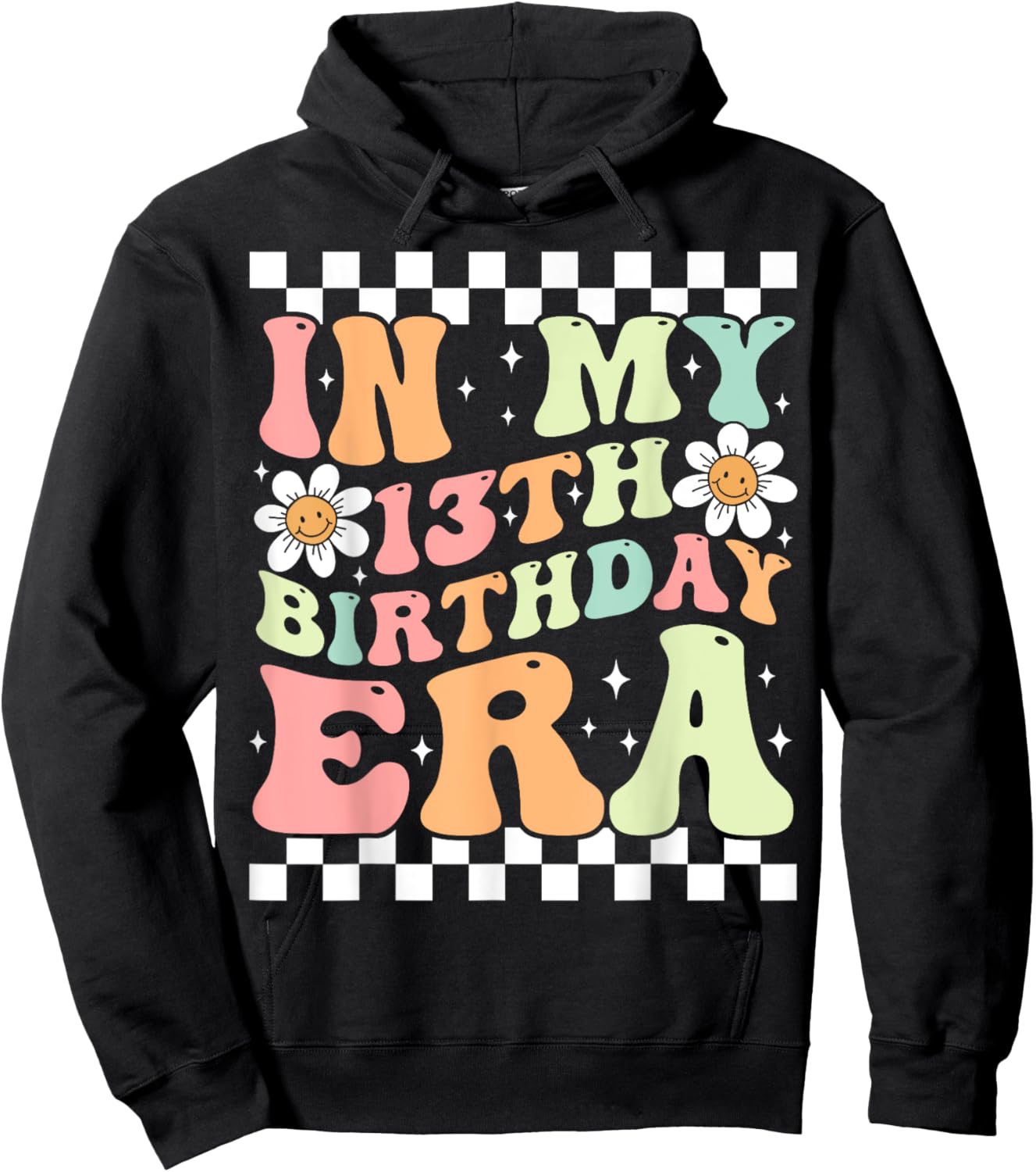 In My 13th Birthday Era Cute Groovy 13th Birthday Party Hoodie - Hoodie | Black