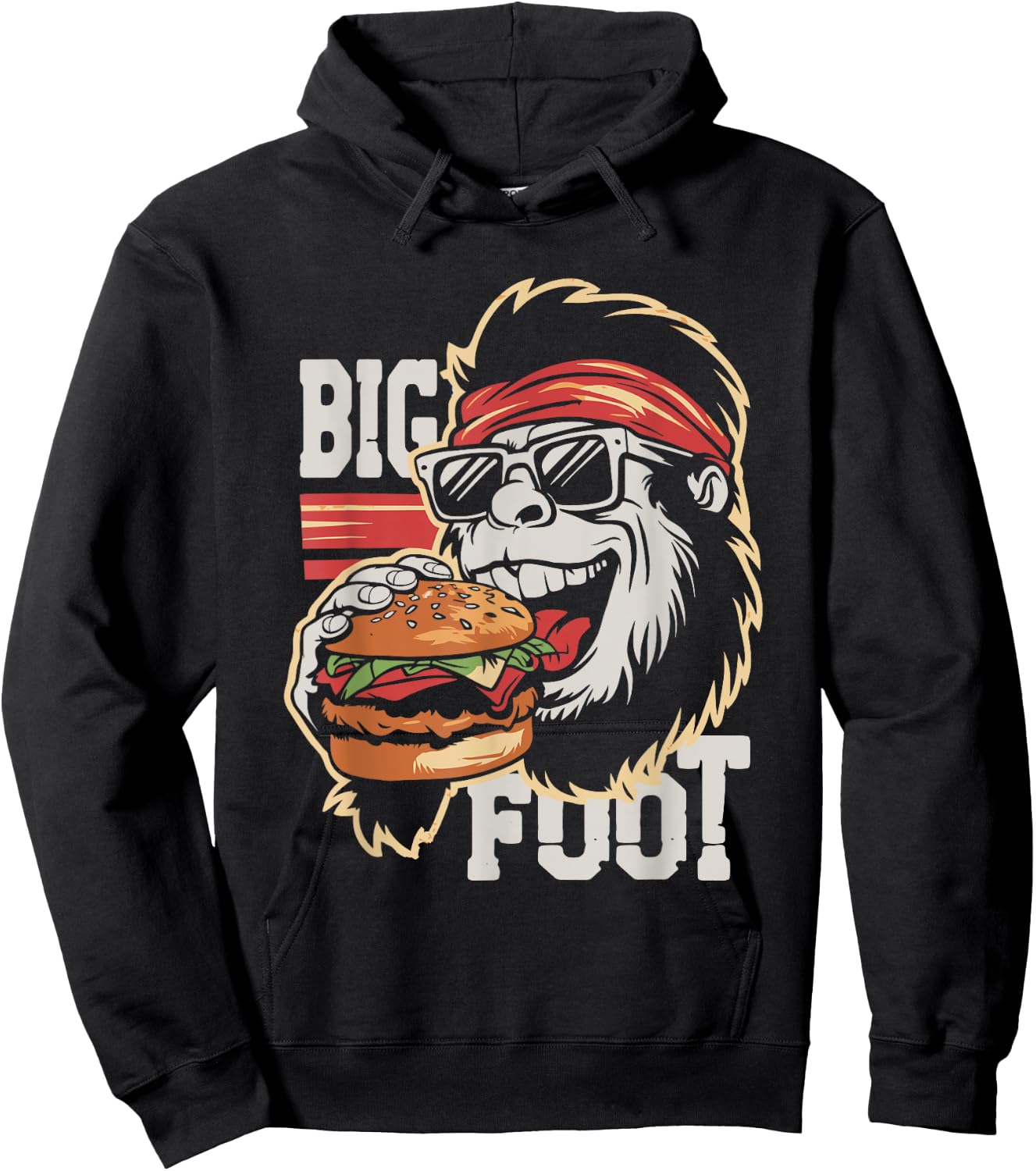 Bigfoot Eating Burger - Funny Hamburger Sasquatch Lover Hoodie - Hoodie | Black