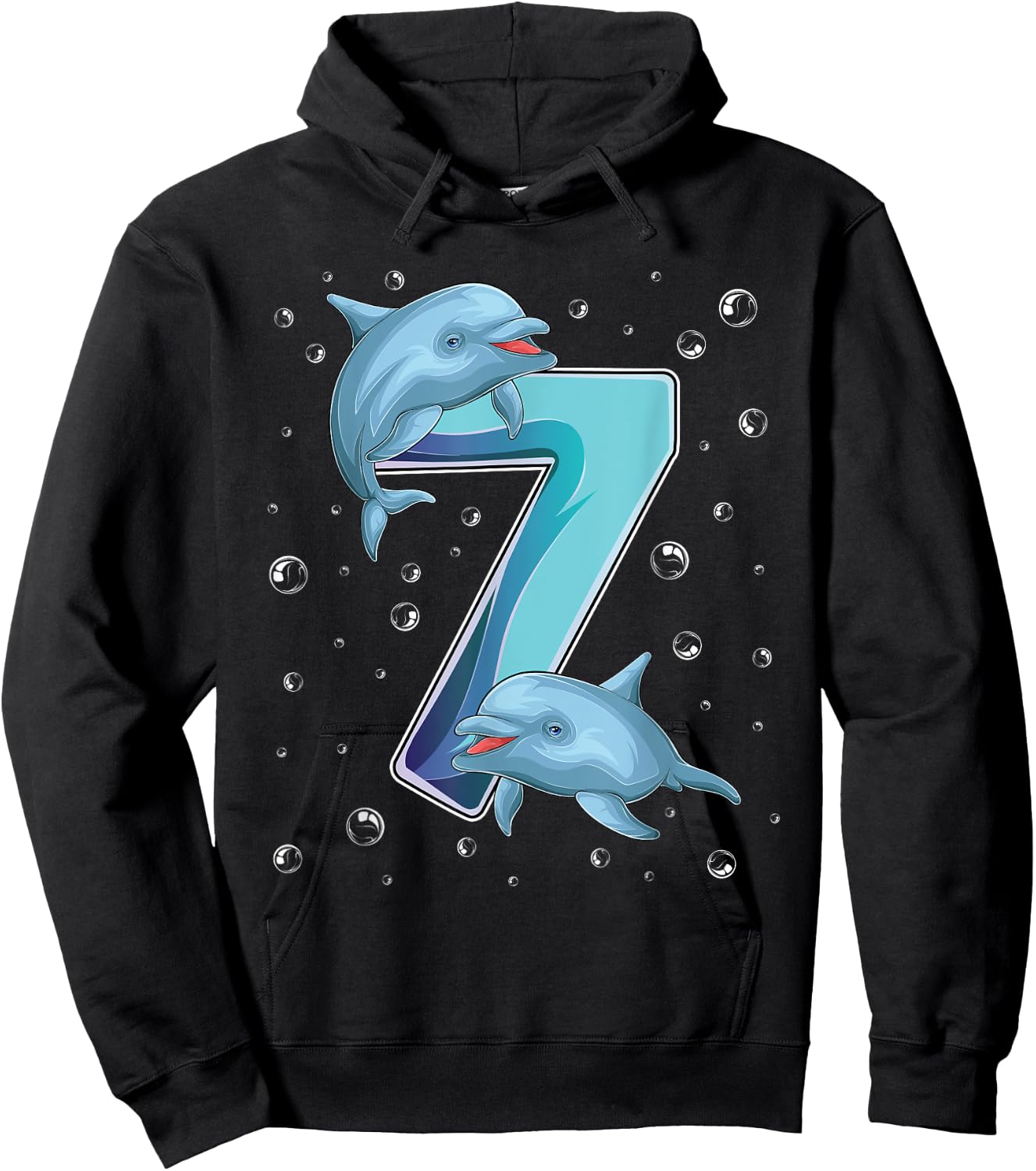 7 Year Old Dolphin 7th Birthday Girl Party Dolphin Lover Hoodie - Hoodie | Black