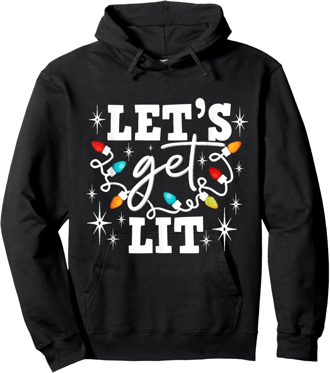 Let's Get Lit Drinking Santa Hat Christmas Lights Funny Hoodie - Hoodie | Black