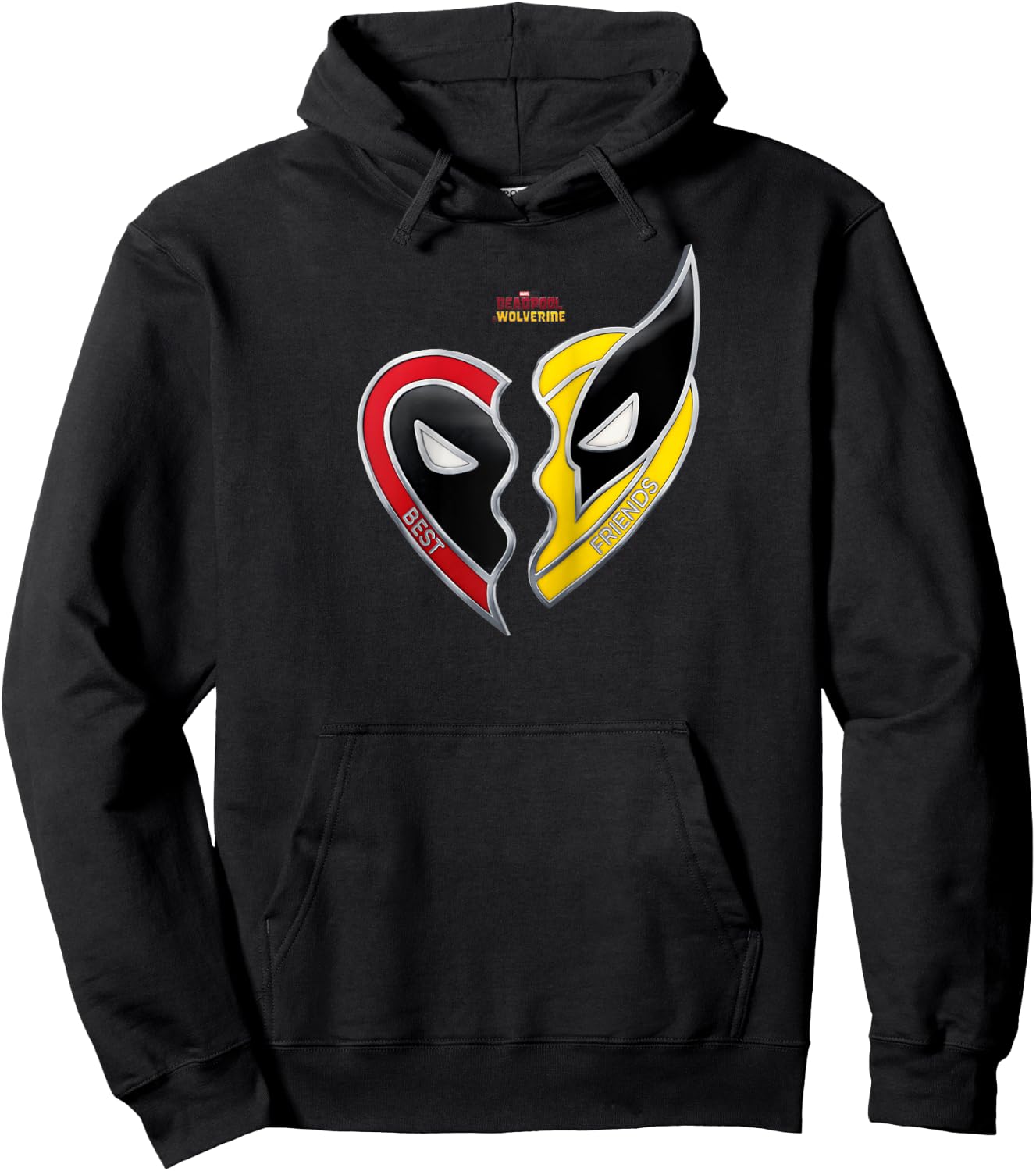 Marvel Deadpool & Wolverine Split Heart Best Friends Logo Raglan Baseball Hoodie - Hoodie | Black