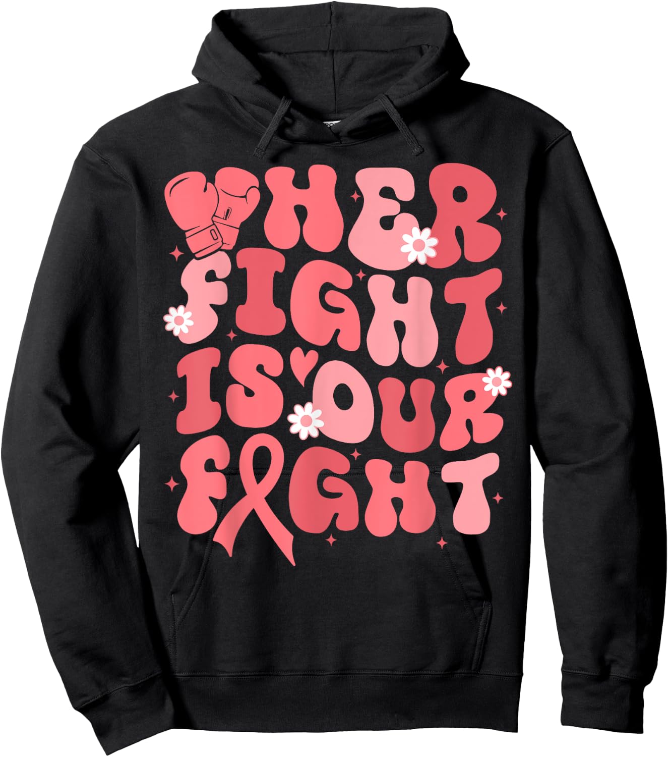 Uterine Cancer Her Fight Is Our Fight Peach Flower Ribbon Hoodie - Hoodie | Black
