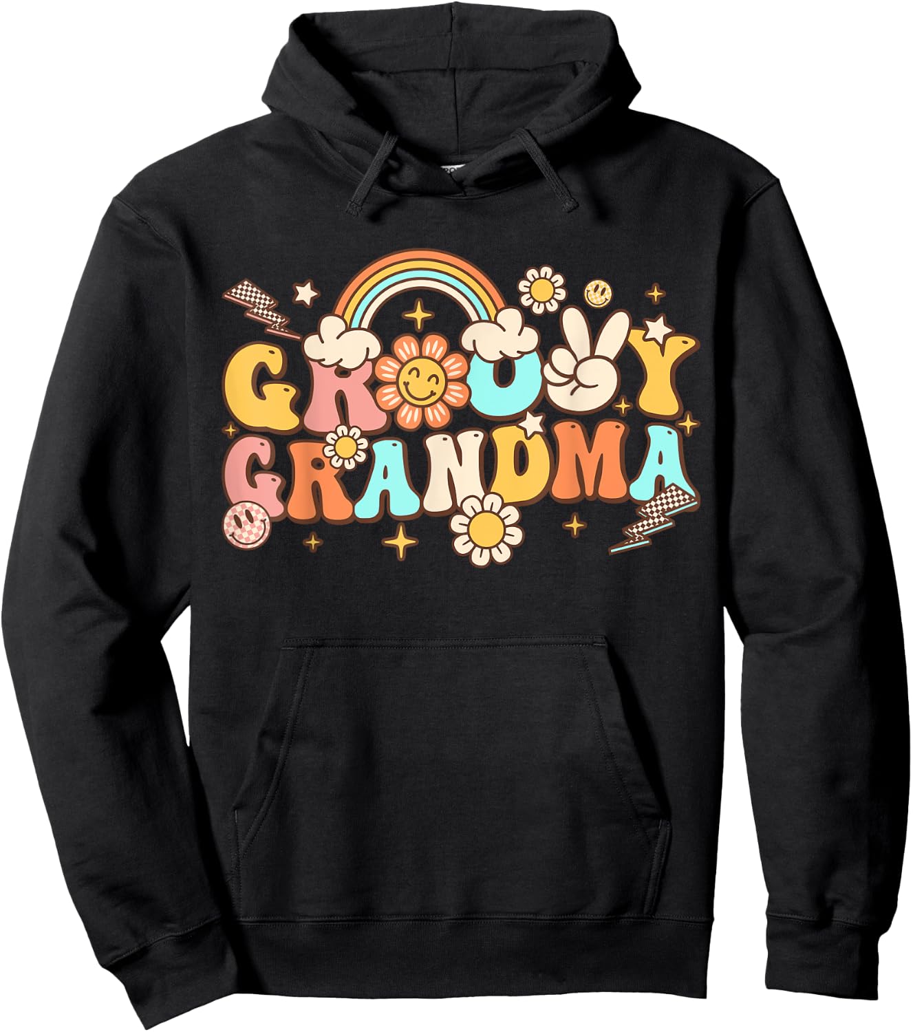Retro Groovy Grandma Hippie 70s Themed Birthday Party Hoodie - Hoodie | Black
