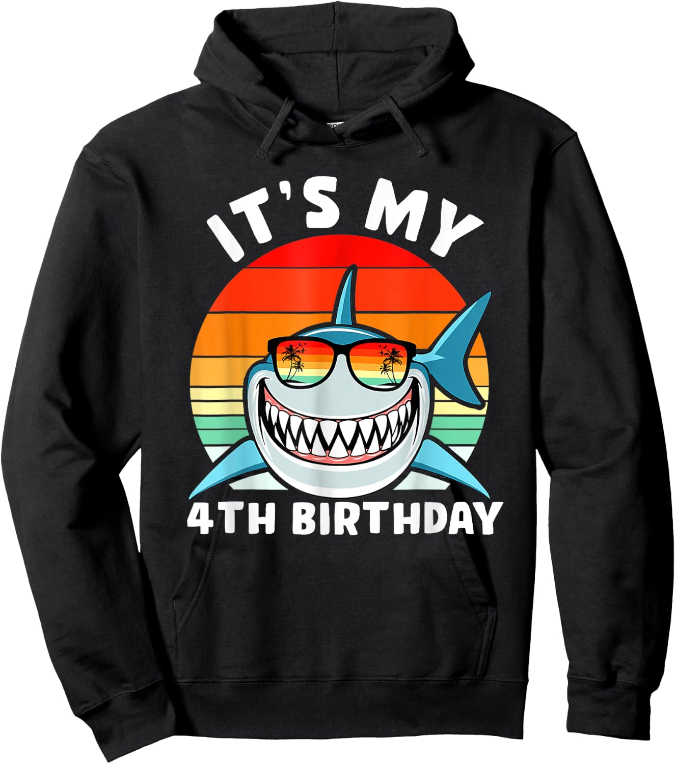 Shark 4 Year Old Shirt 4th Birthday Shark Lover Hoodie - Hoodie | Black