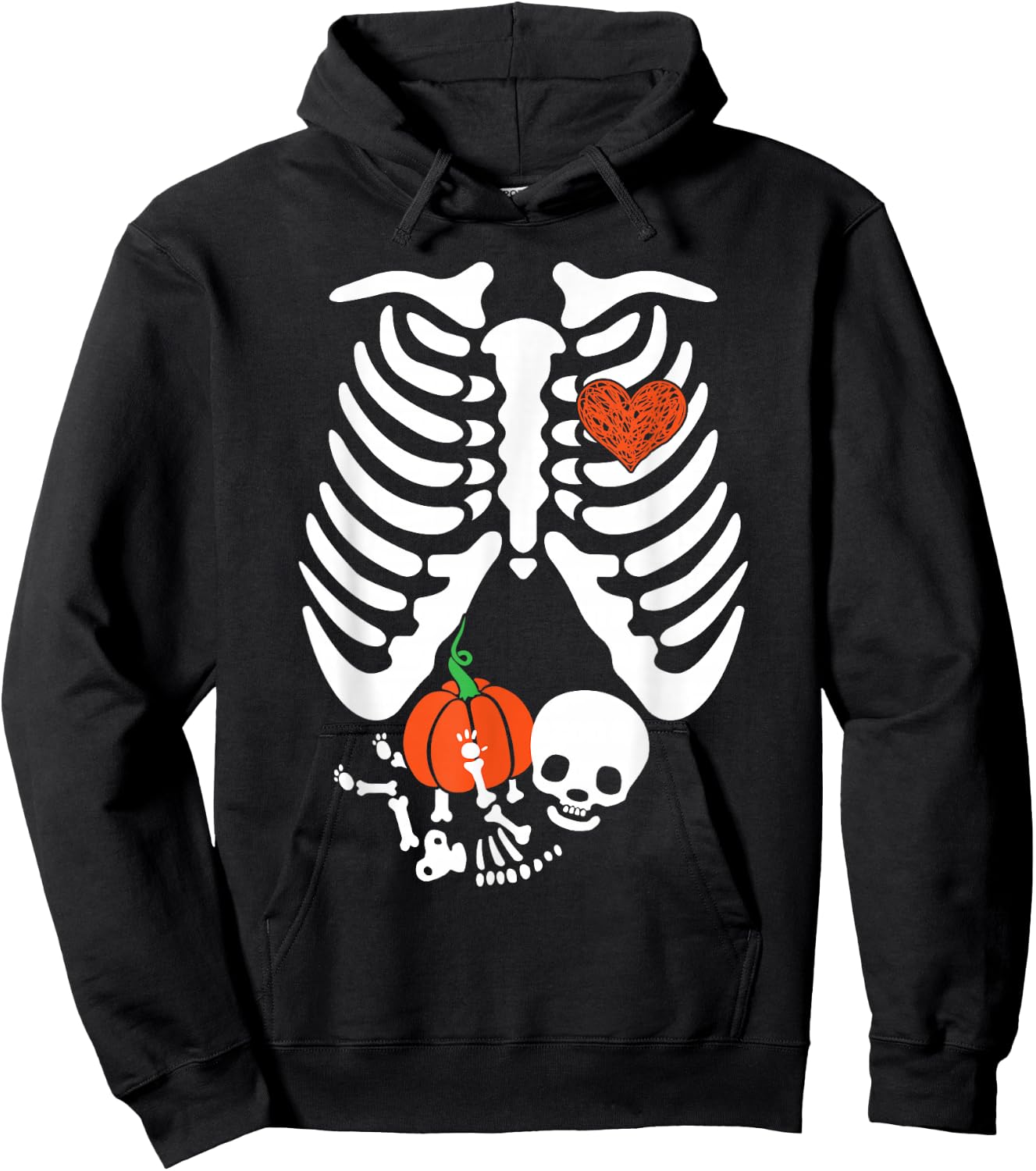Skeleton Maternity Halloween Pumpkin Baby Maternity Costume Hoodie - Hoodie | Black