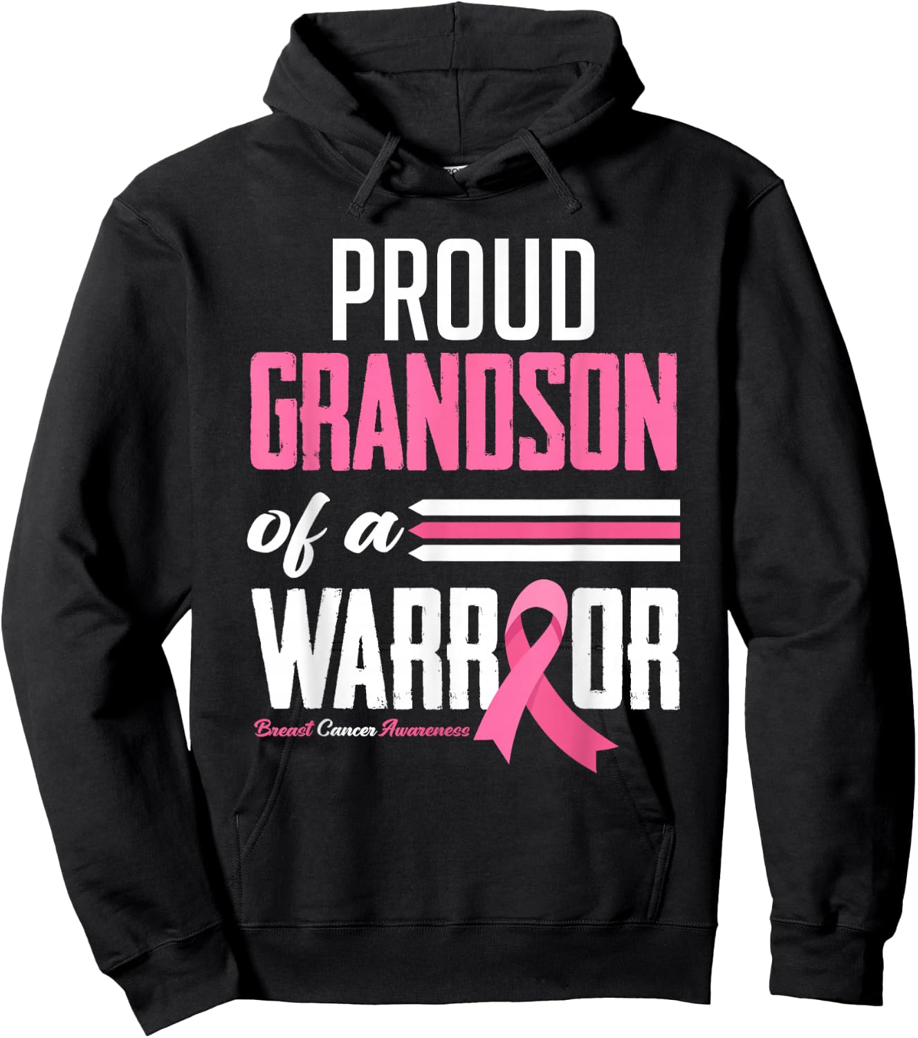 Proud Grandson Of A Warrior Grandma Breast Cancer Awareness Hoodie - Hoodie | Black