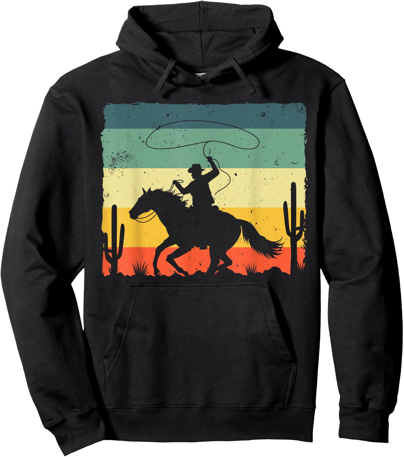 Retro Western Cowboy Design Boys Horse Rider Cowboy Hoodie - Hoodie | Black