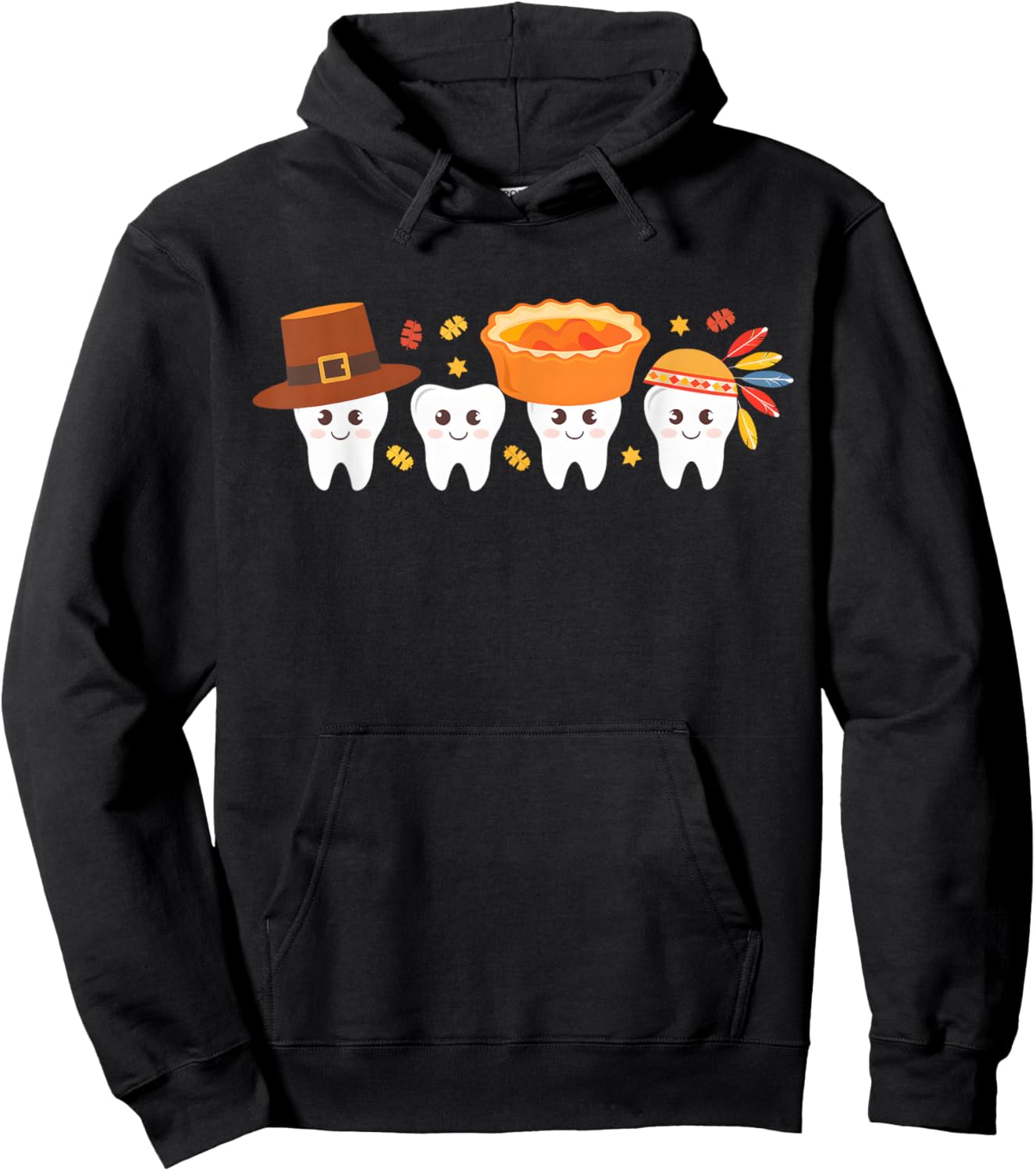 Thanksgiving Dental Tooth Characters Dentist cute turkey Hoodie - Hoodie | Black