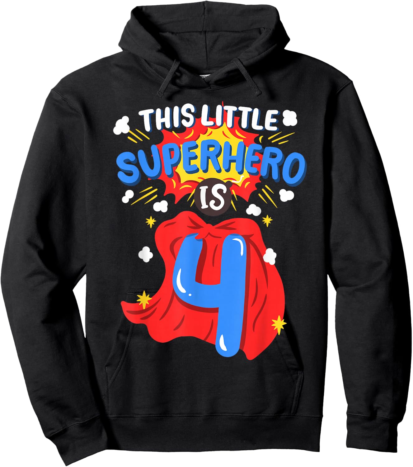 This Little Superhero is 4 Kids Boys 4th Birthday Party Hoodie - Hoodie | Black