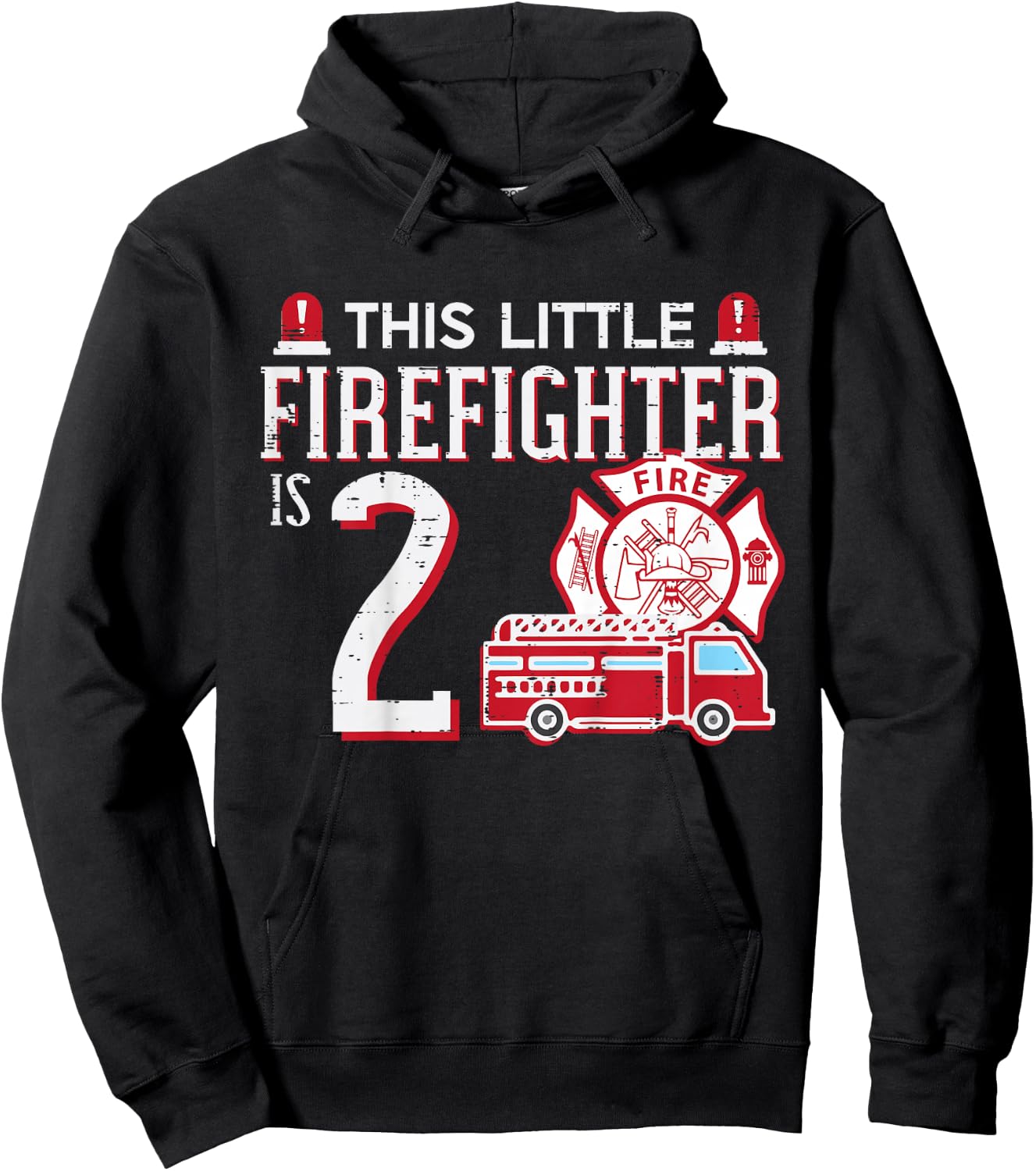 Kids 2nd Birthday This Little Firefighter Is 2 Fireman Boys Kids Hoodie - Hoodie | Black