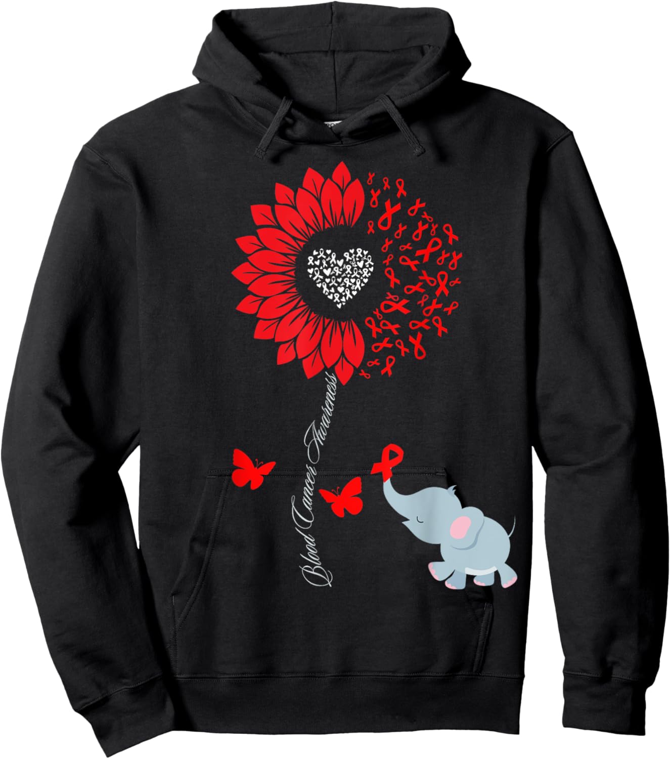 Blood Cancer Awareness Sunflower Elephant Butterfly Ribbon Hoodie - Hoodie | Black