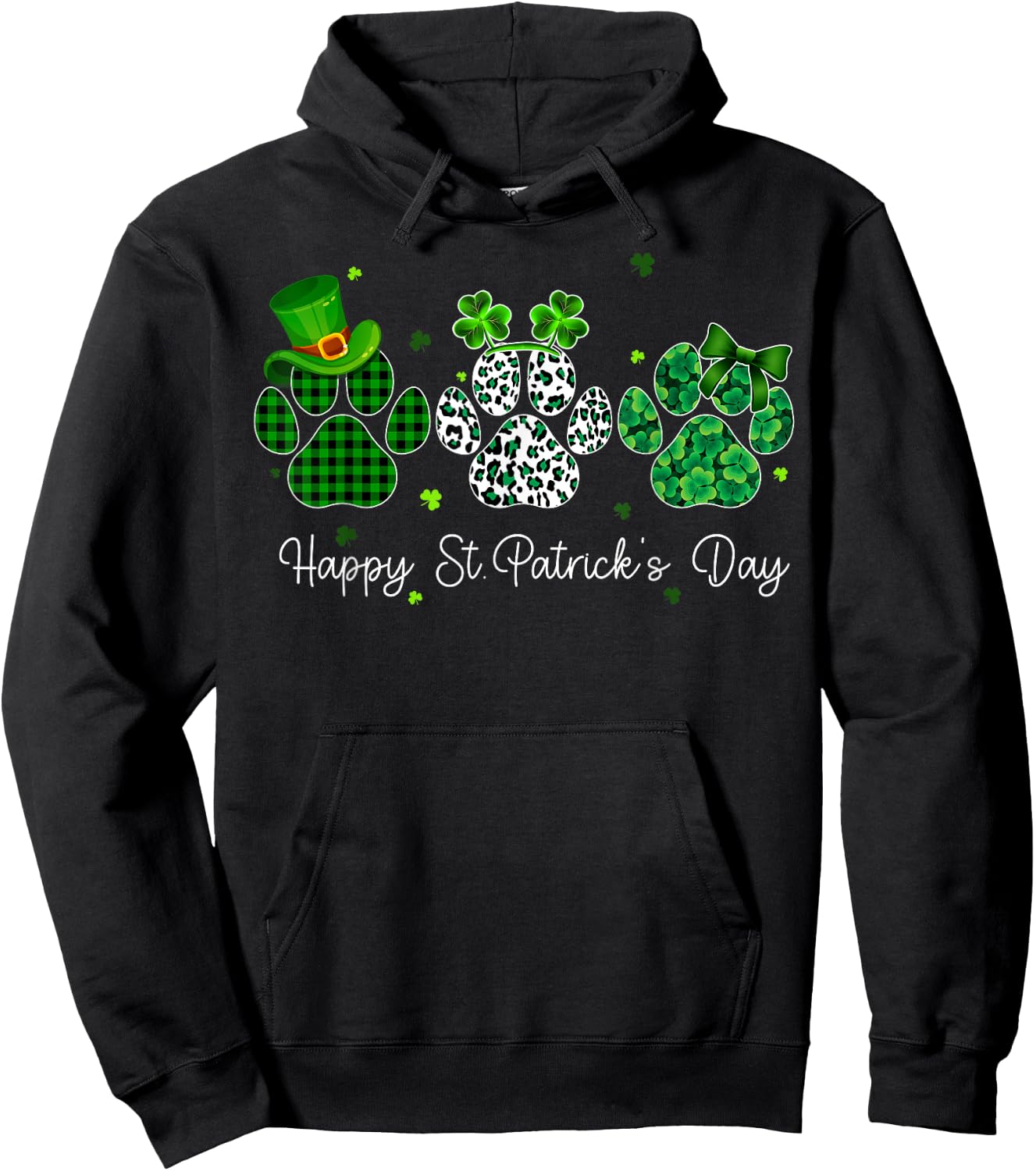 Clover Paws Print Dog Owner Lover St. Patricks Day Shamrock Men Women Hoodie - Hoodie | Black