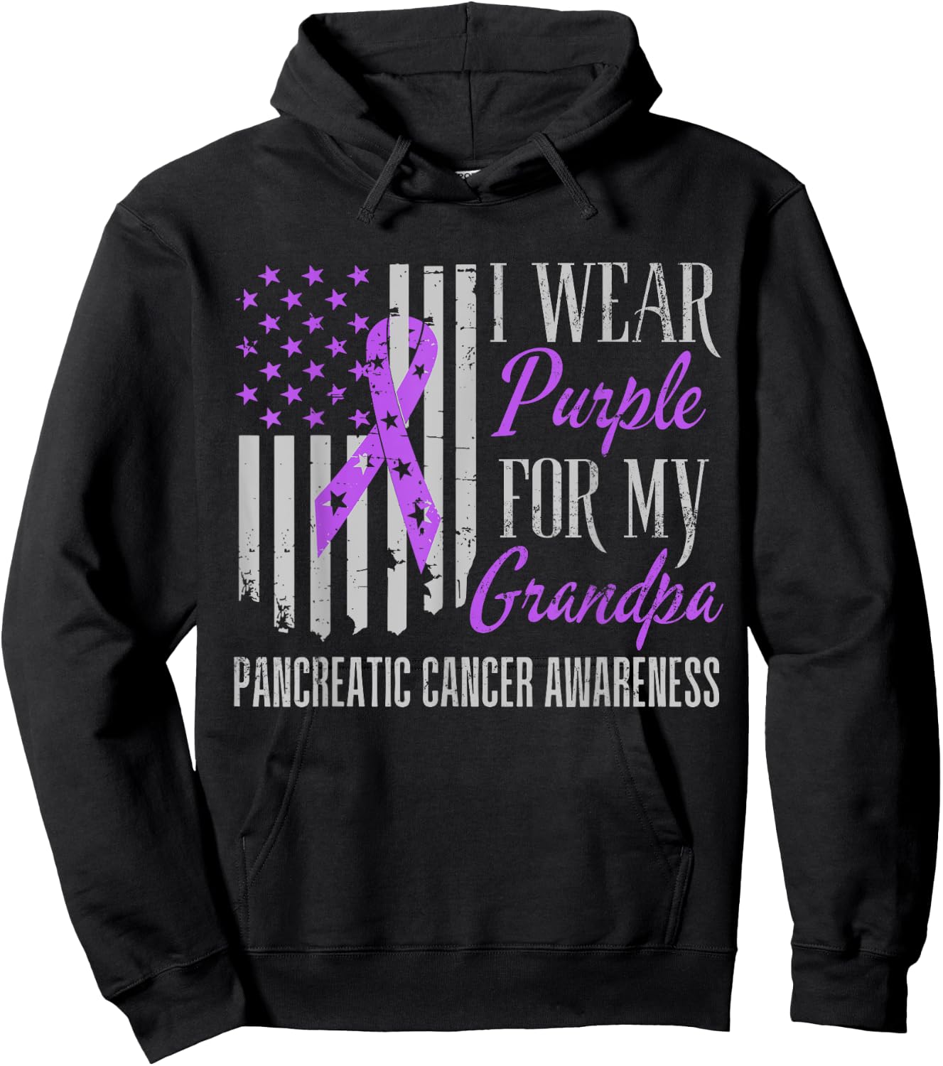 I Wear Purple For My grandpa Pancreatic Cancer Awareness Hoodie - Hoodie | Black