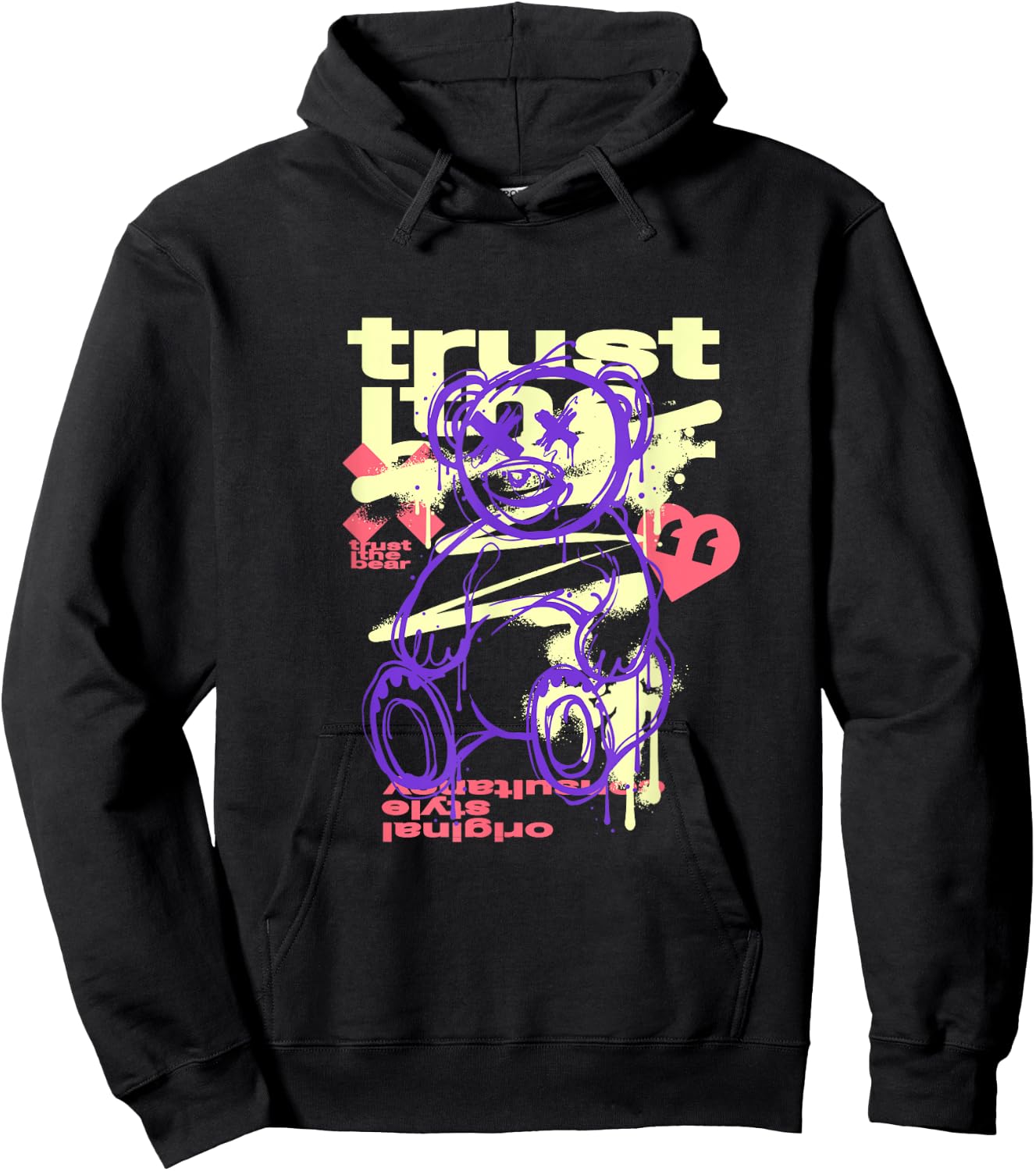 Trust the Bear Graffiti Abstract Teddy Streetwear Design Hoodie - Hoodie | Black