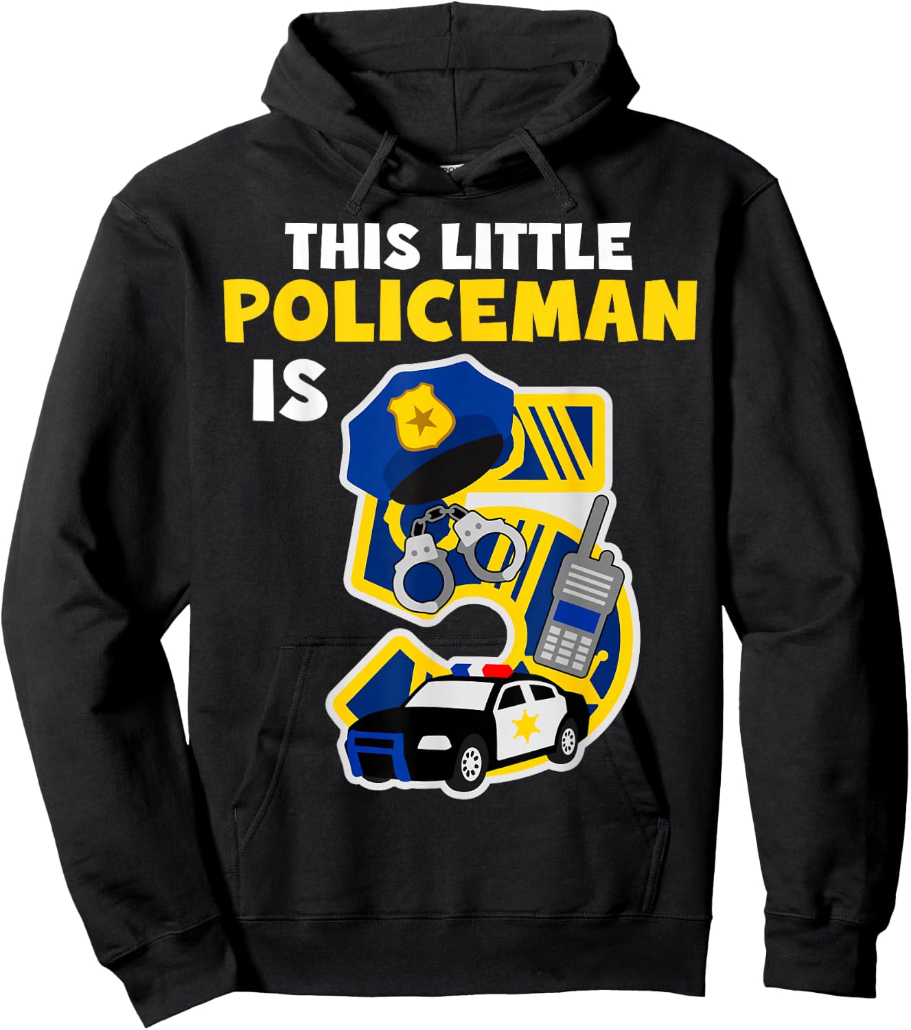 This Little Policeman is 5 Five Years 5th Birthday Party Cop Hoodie - Hoodie | Black