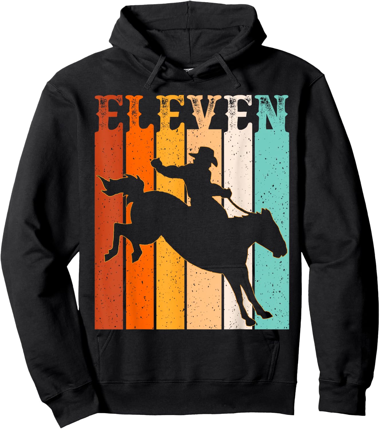Cowboy 11th Birthday Rodeo Horse 11 Year Old Western Vintage Hoodie - Hoodie | Black