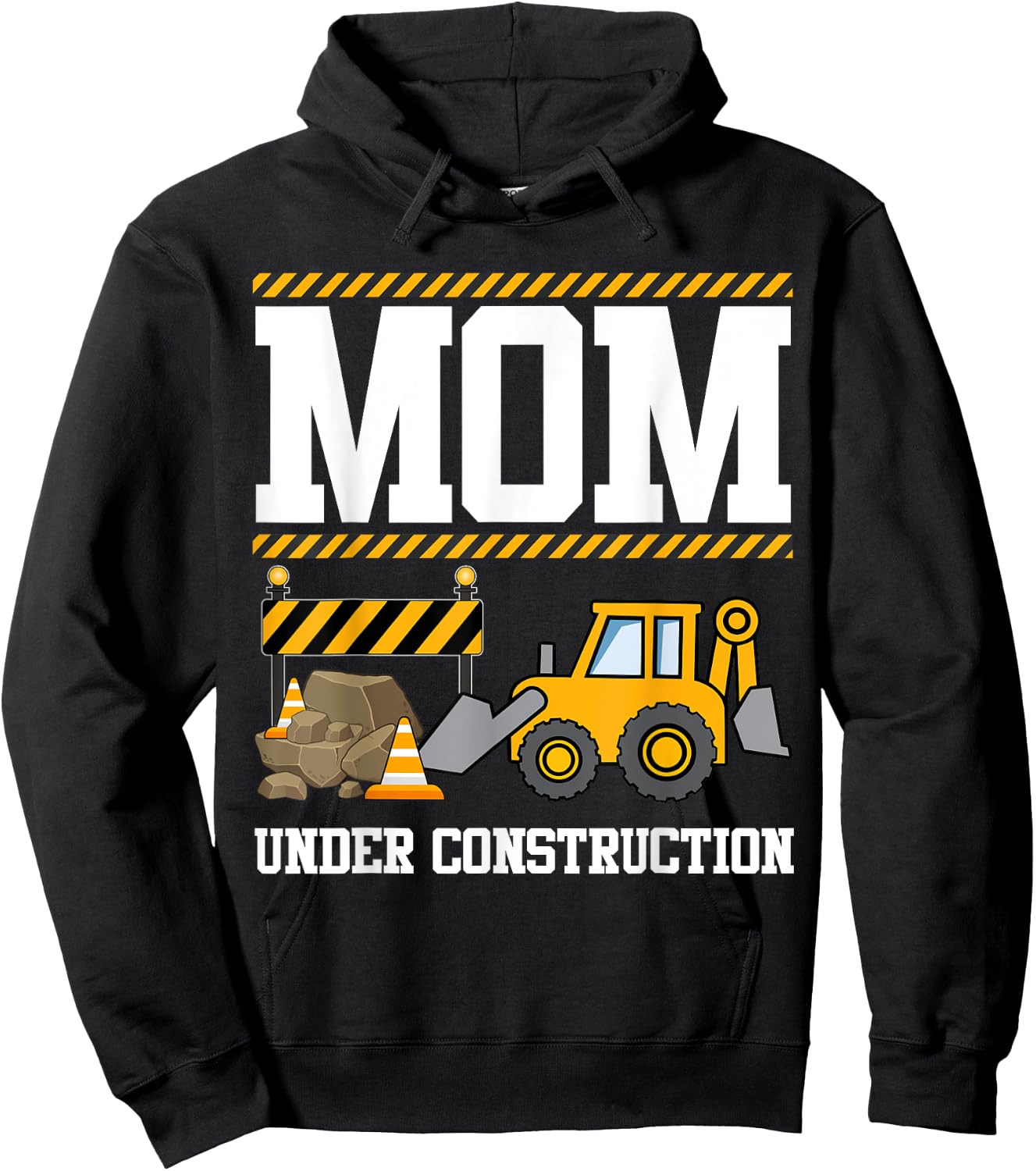 Mom Under Construction Kids Truck Excavator Matching Family Hoodie - Hoodie | Black