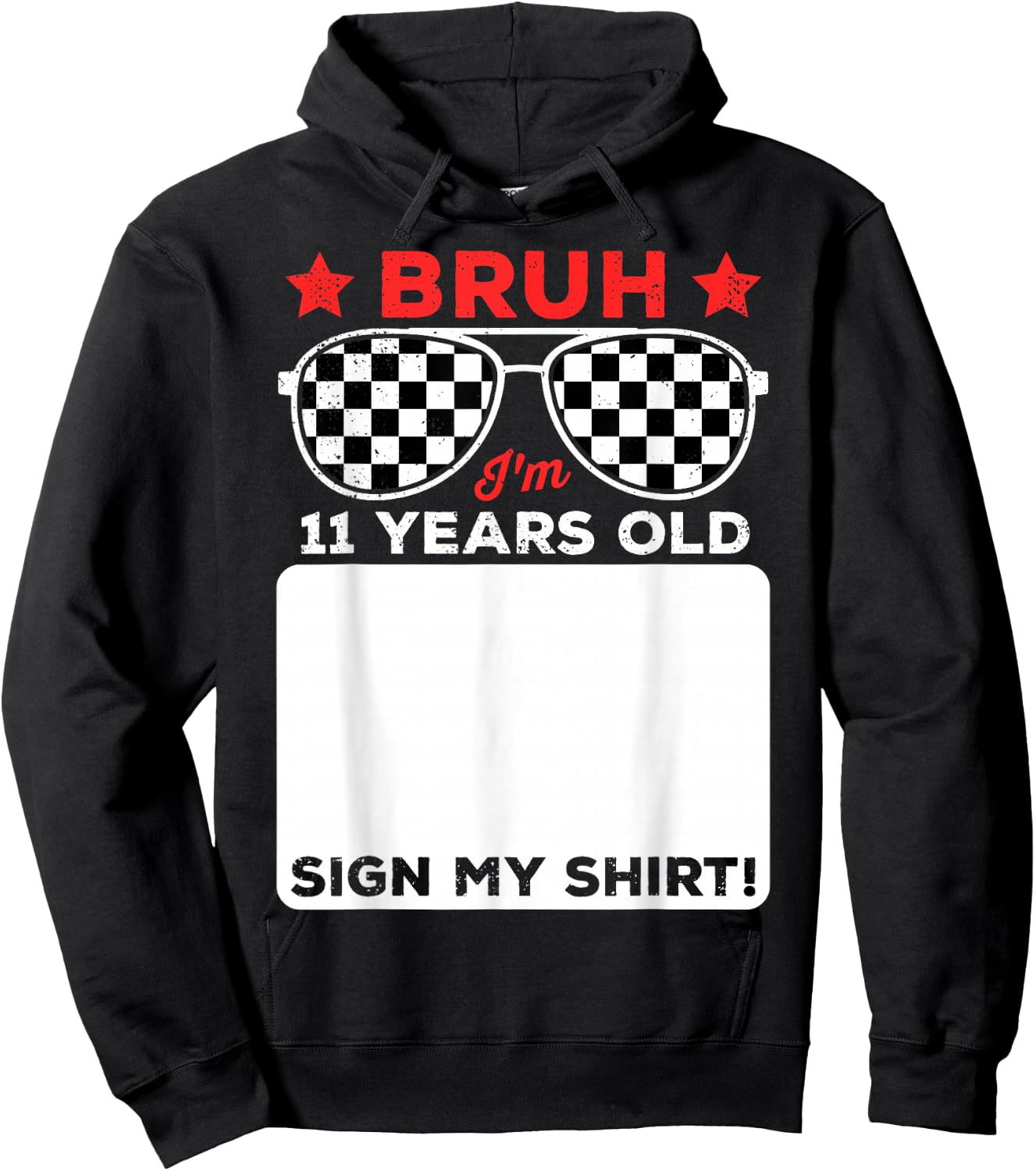 Bruh I'm 11 Checkered 11th Birthday 11 Year Old Race Car Hoodie - Hoodie | Black