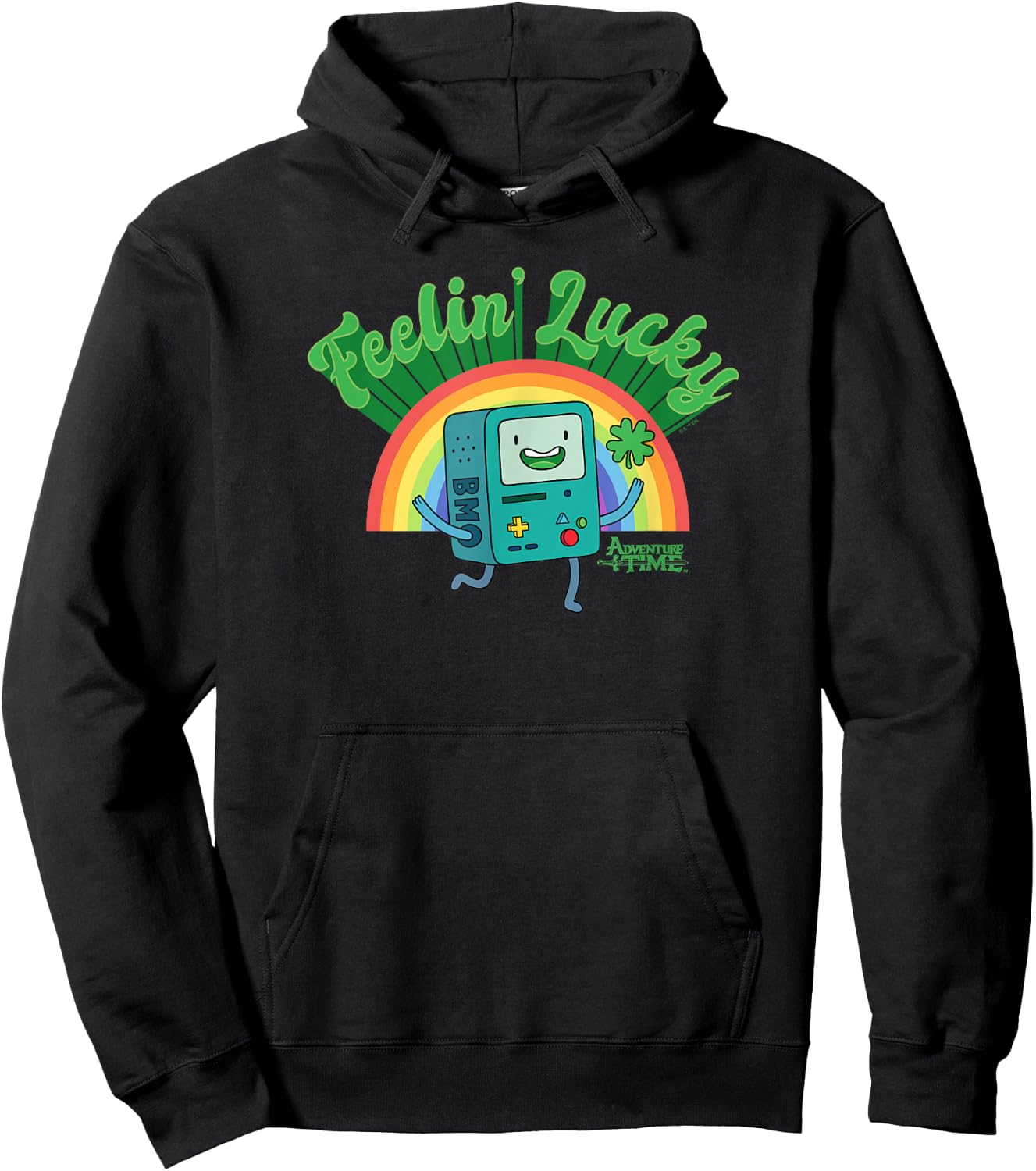 Adventure Time St. Patrick's Day BMO Rainbow Feelin' Lucky Hoodie - Hoodie | Black