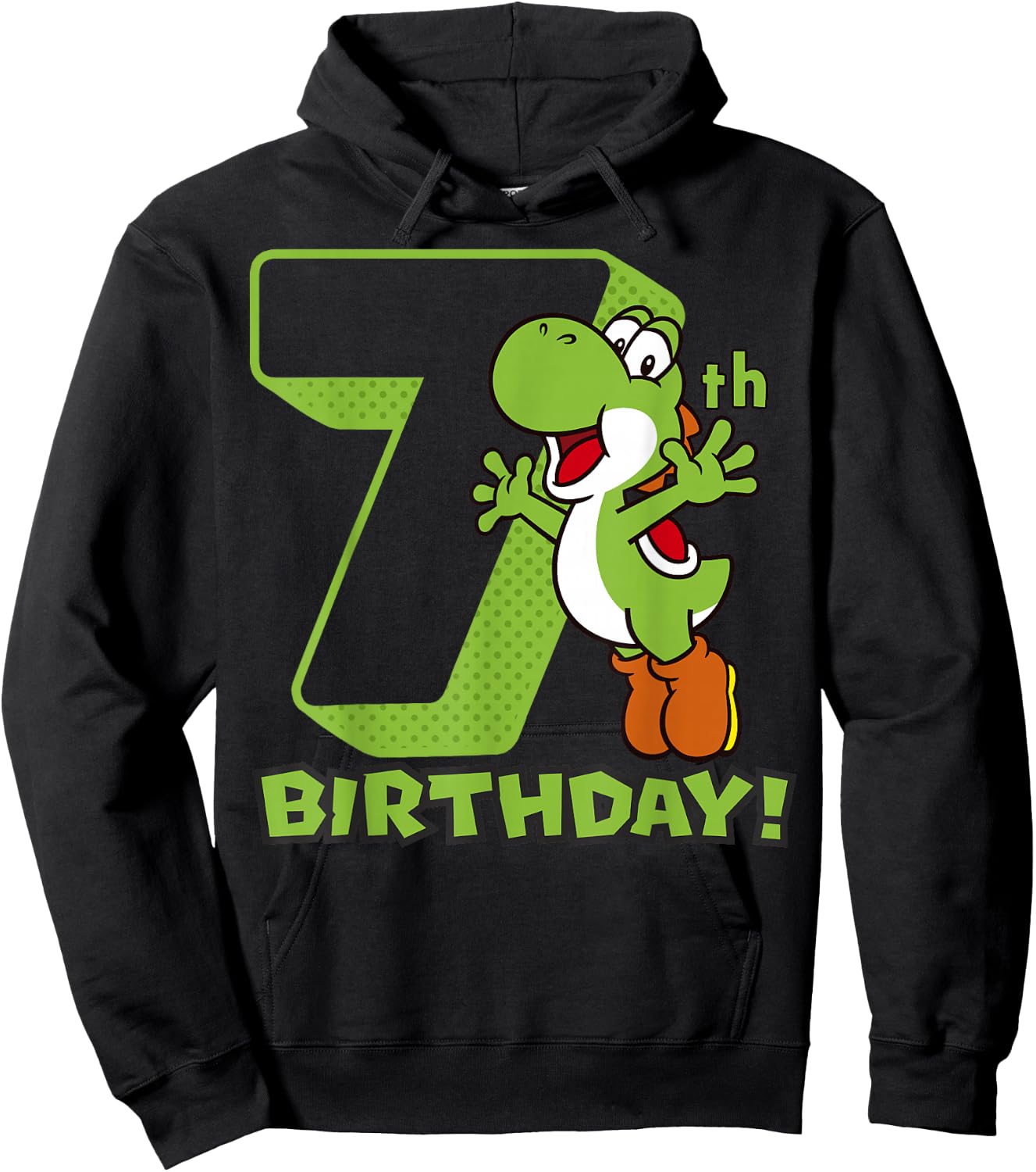 Super Mario Yoshi 7th Birthday Action Portrait Hoodie - Hoodie | Black