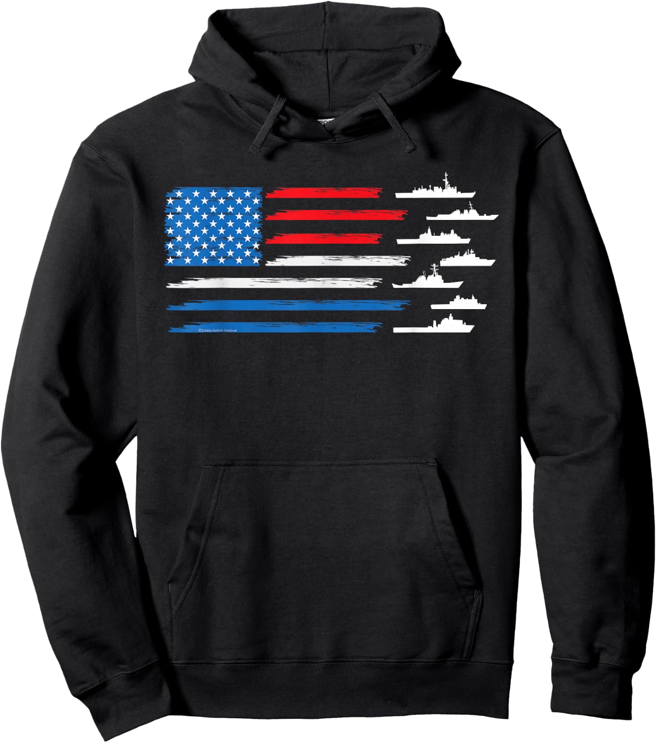 Patriotic Red White Blue USA Flag Military Ships 4th of July Hoodie - Hoodie | Black