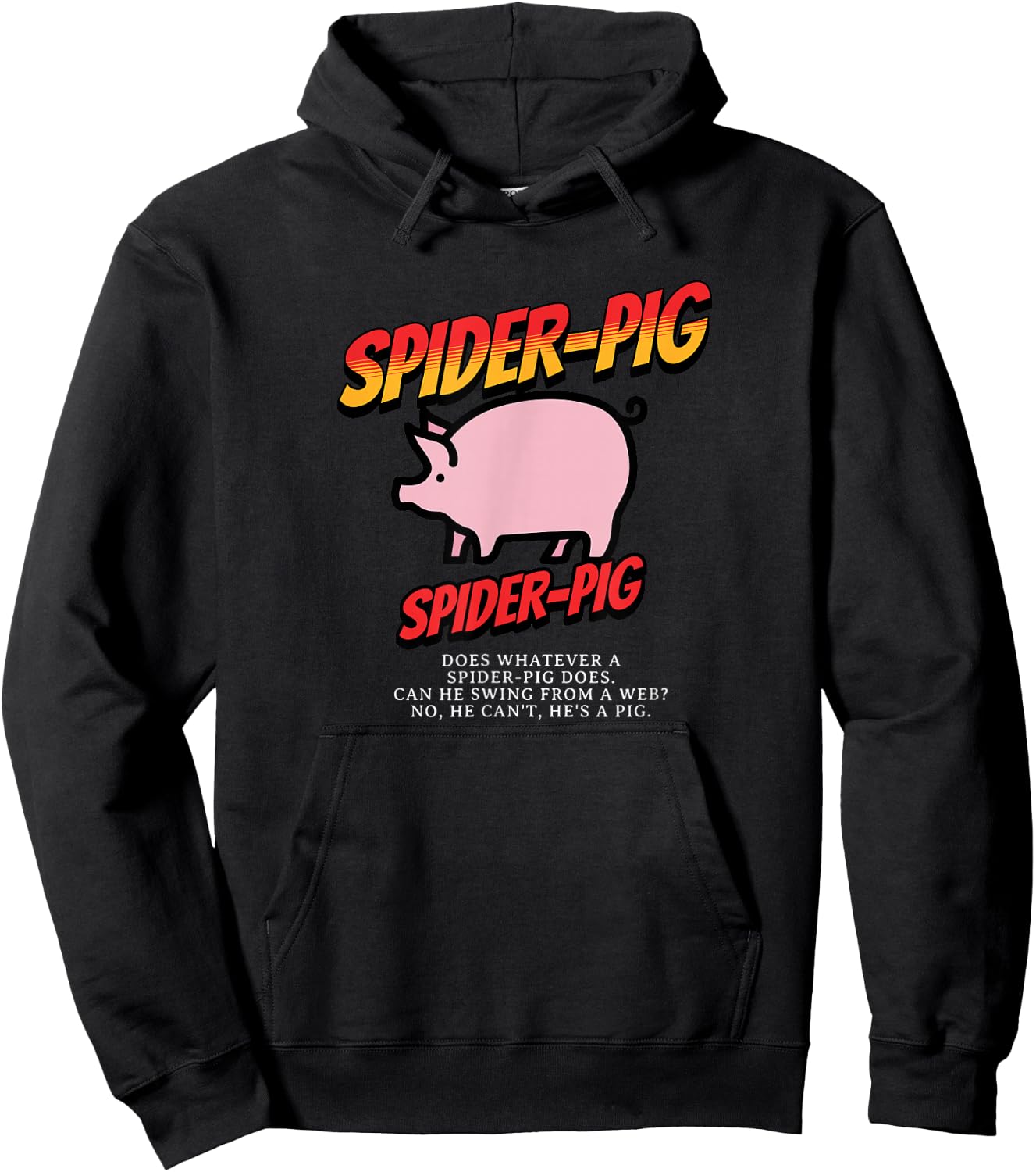 Primotees Spider-Pig Spider Pig - -Adult, Black, Small, Short Sleeve, 100% Cotton, Animal Print, Humor, Unique, Casual, Classic Fit, , Pull On Hoodie - Hoodie | Black