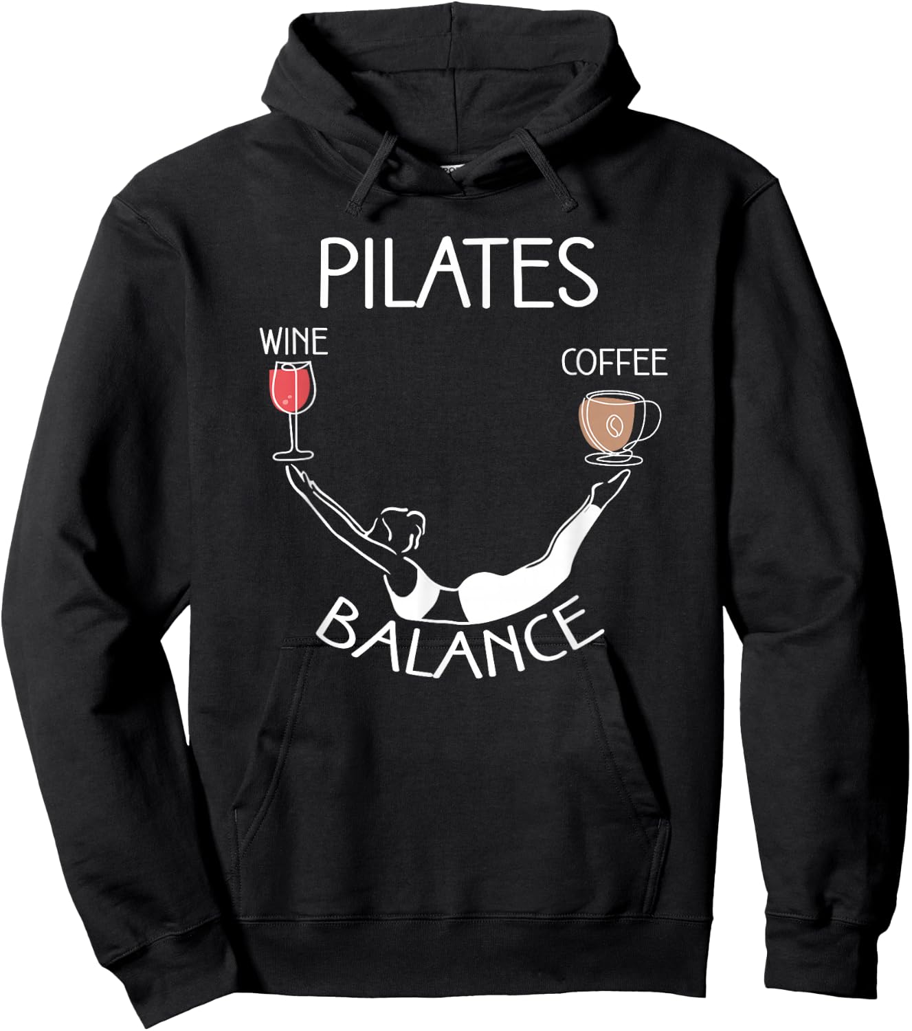 Pilates Balance Wine and Coffee Lovers Unique Pose Hoodie - Hoodie | Black