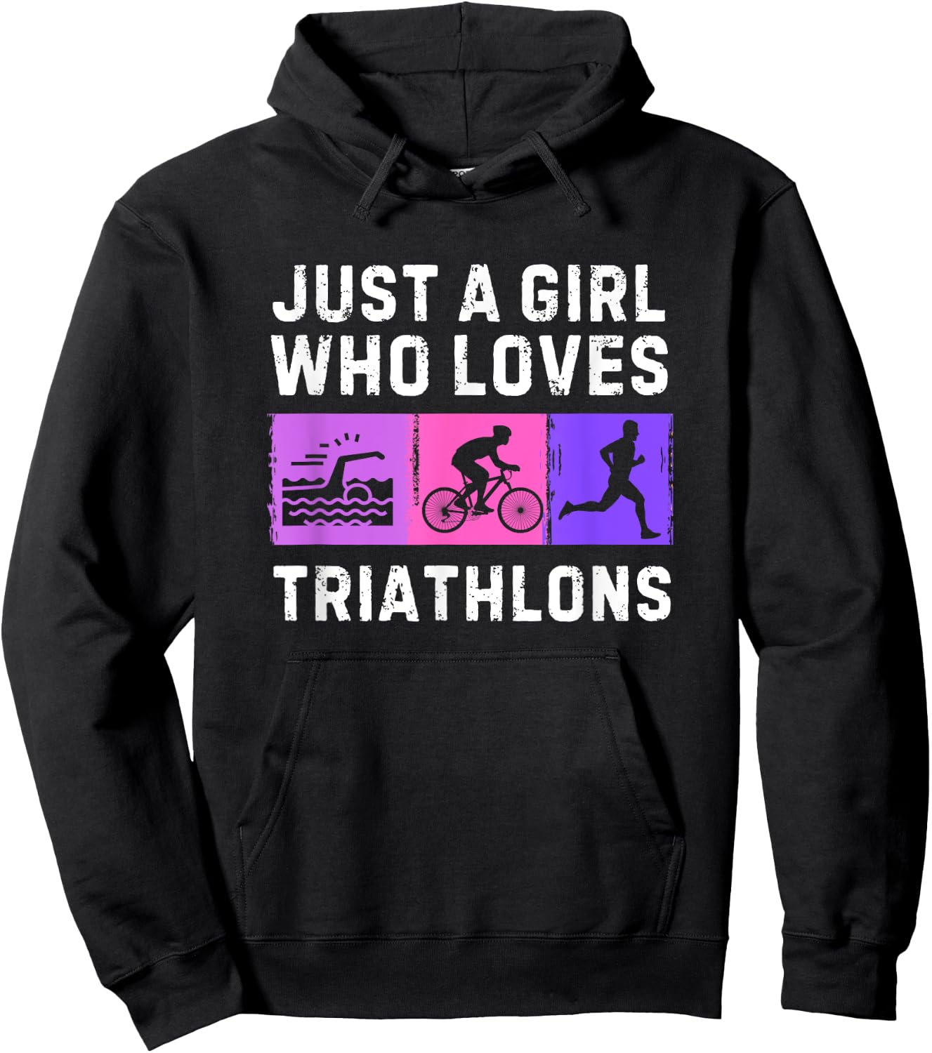 Fun Triathlon For Girls Kids Swimming Running Swim Bike Run Hoodie - Hoodie | Black